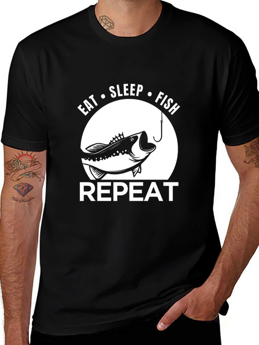 Eat Sleep Fish Repeat Black T-Shirt