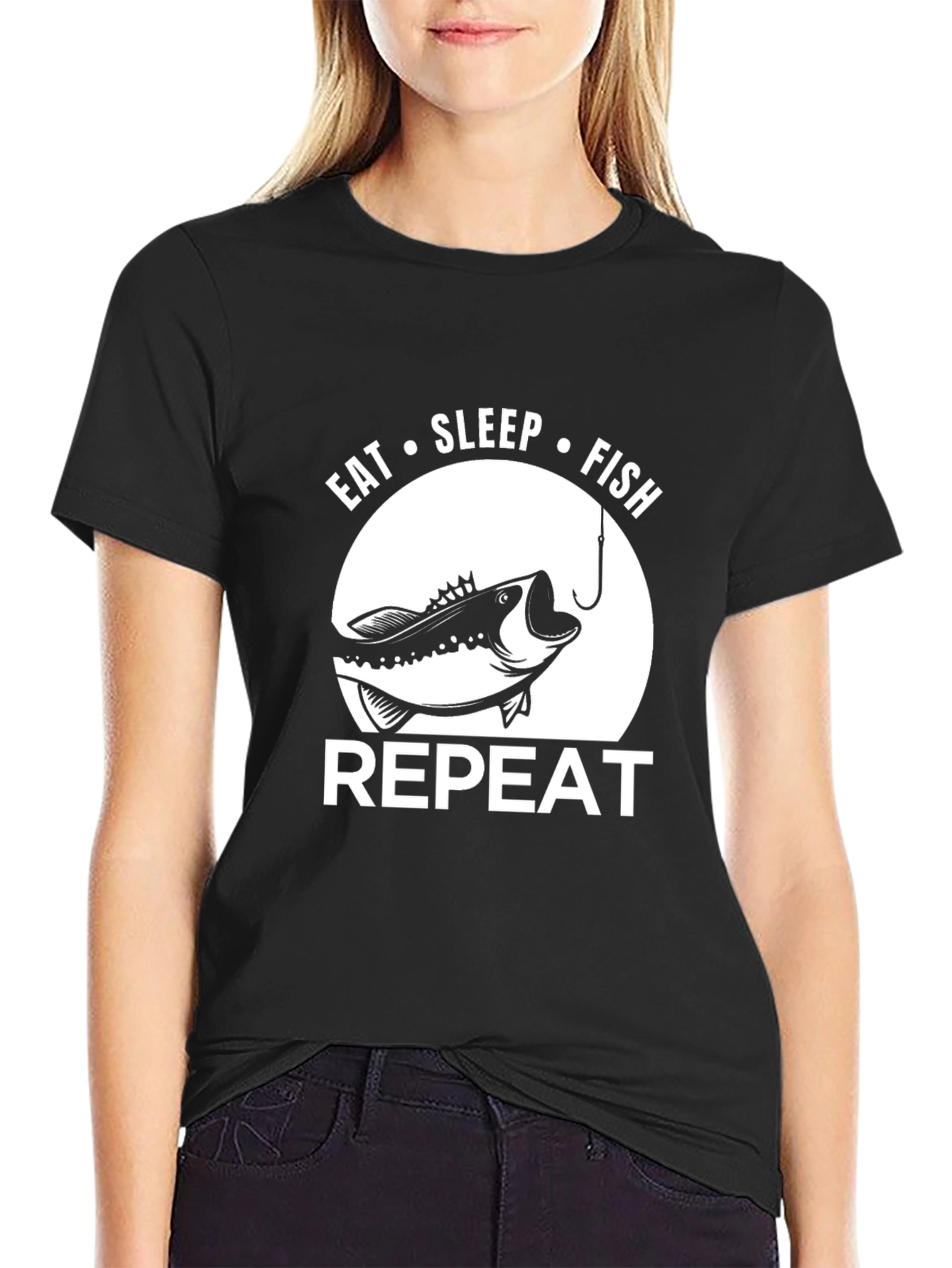 Eat Sleep Fish Repeat Black T-Shirt