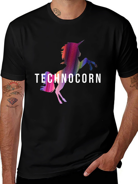 Technocorn Black T-Shirt - Rainbow Unicorn Graphic Tee