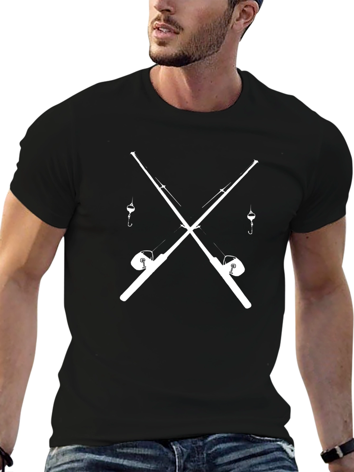 Fishing Rods Crossed T-Shirt - Black