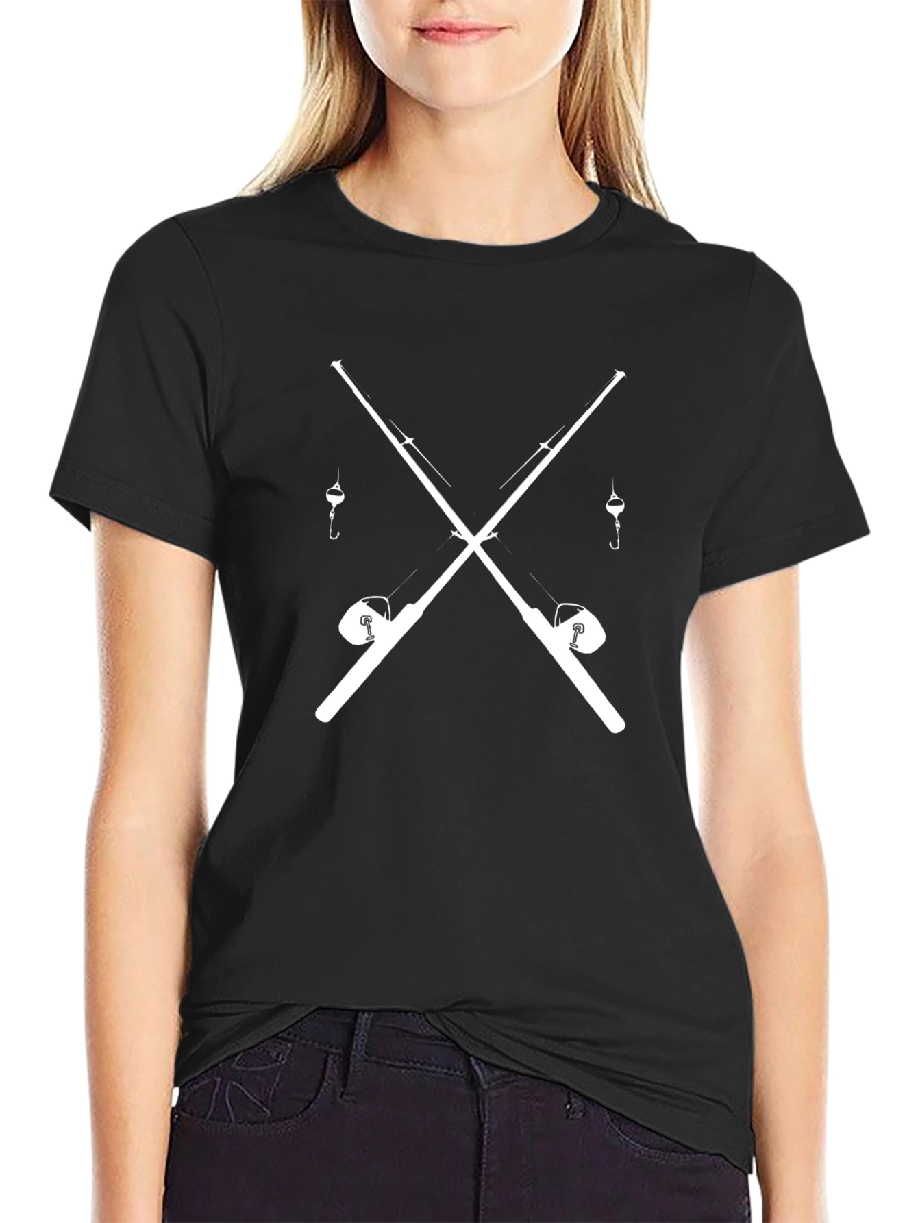 Fishing Rods Crossed T-Shirt - Black