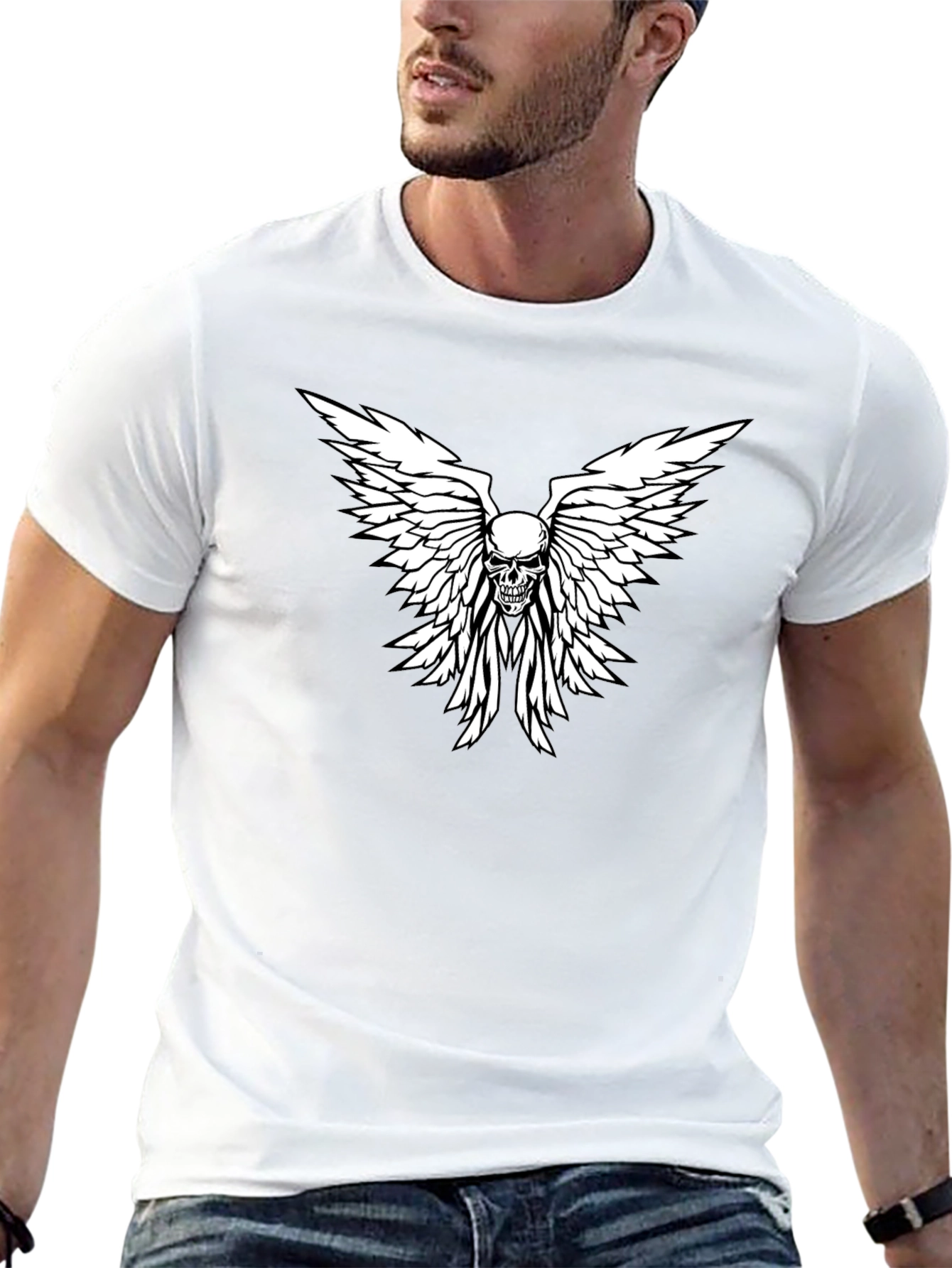 Skull & Wings Graphic Print Mens Black T-Shirt