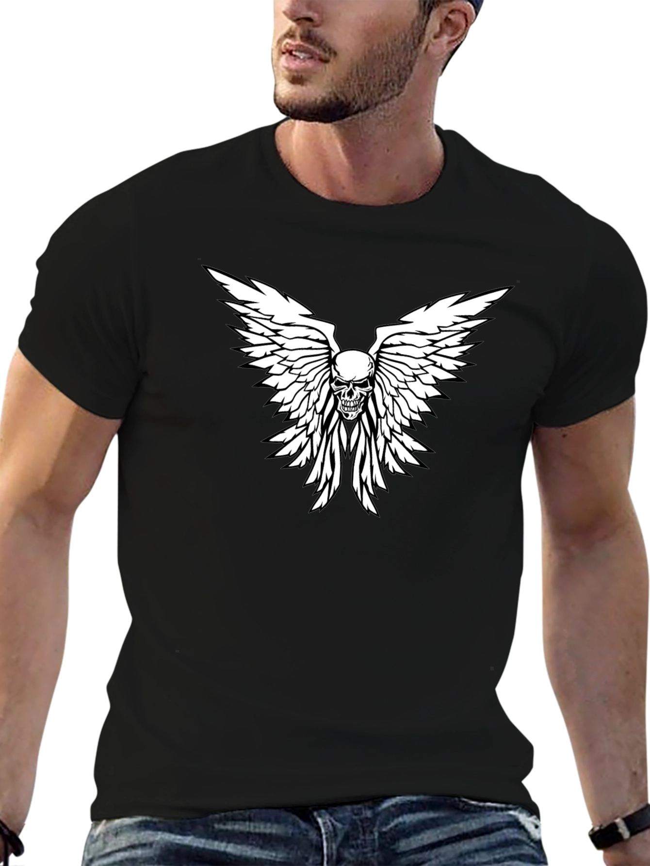 Skull & Wings Graphic Print Mens Black T-Shirt