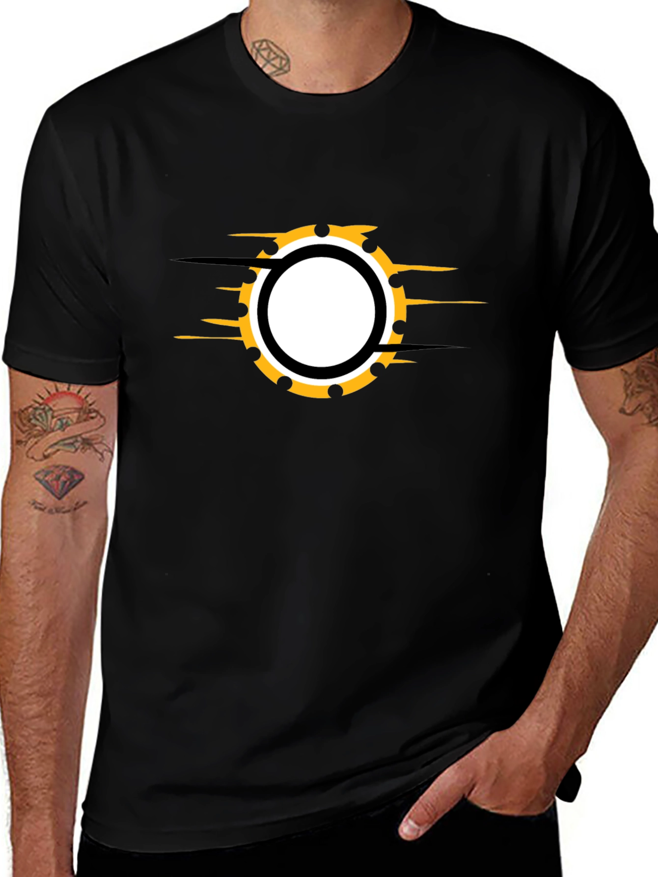 Mens Black Graphic T-Shirt - Circular Design
