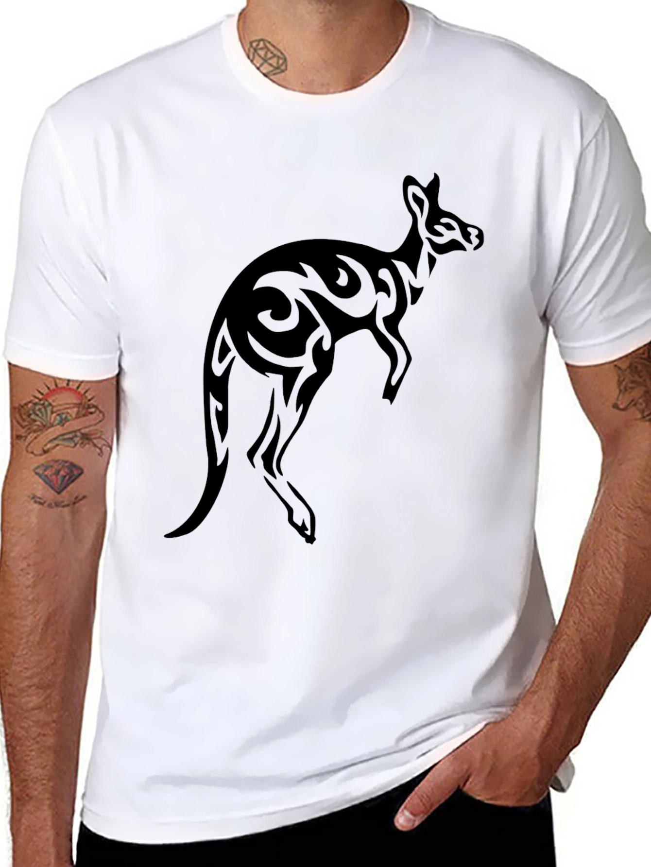 Mens Black Tribal Kangaroo Graphic Tee