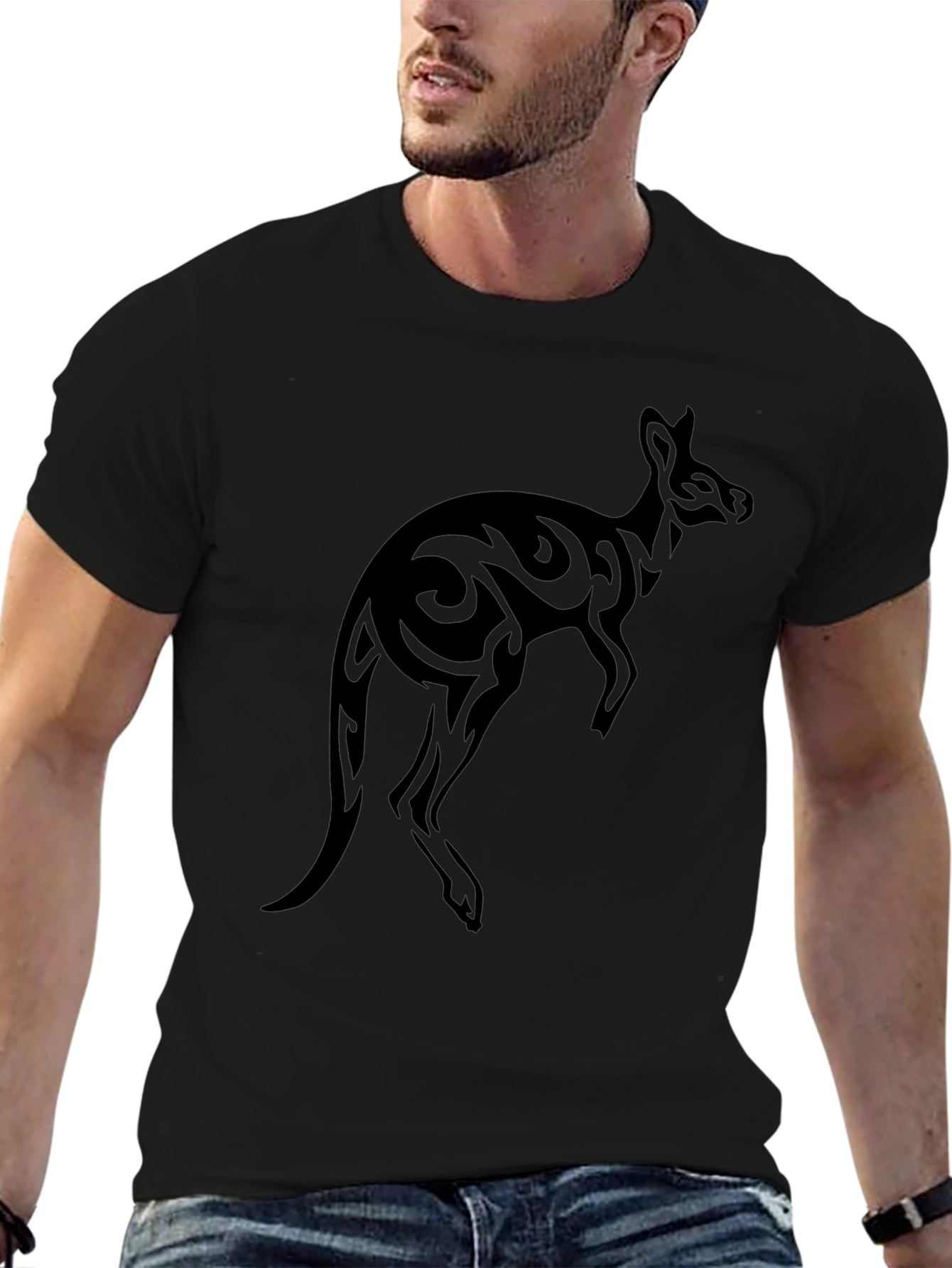 Mens Black Tribal Kangaroo Graphic Tee