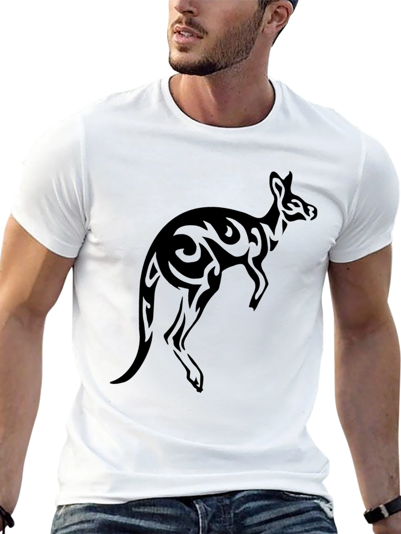 Mens Black Tribal Kangaroo Graphic Tee