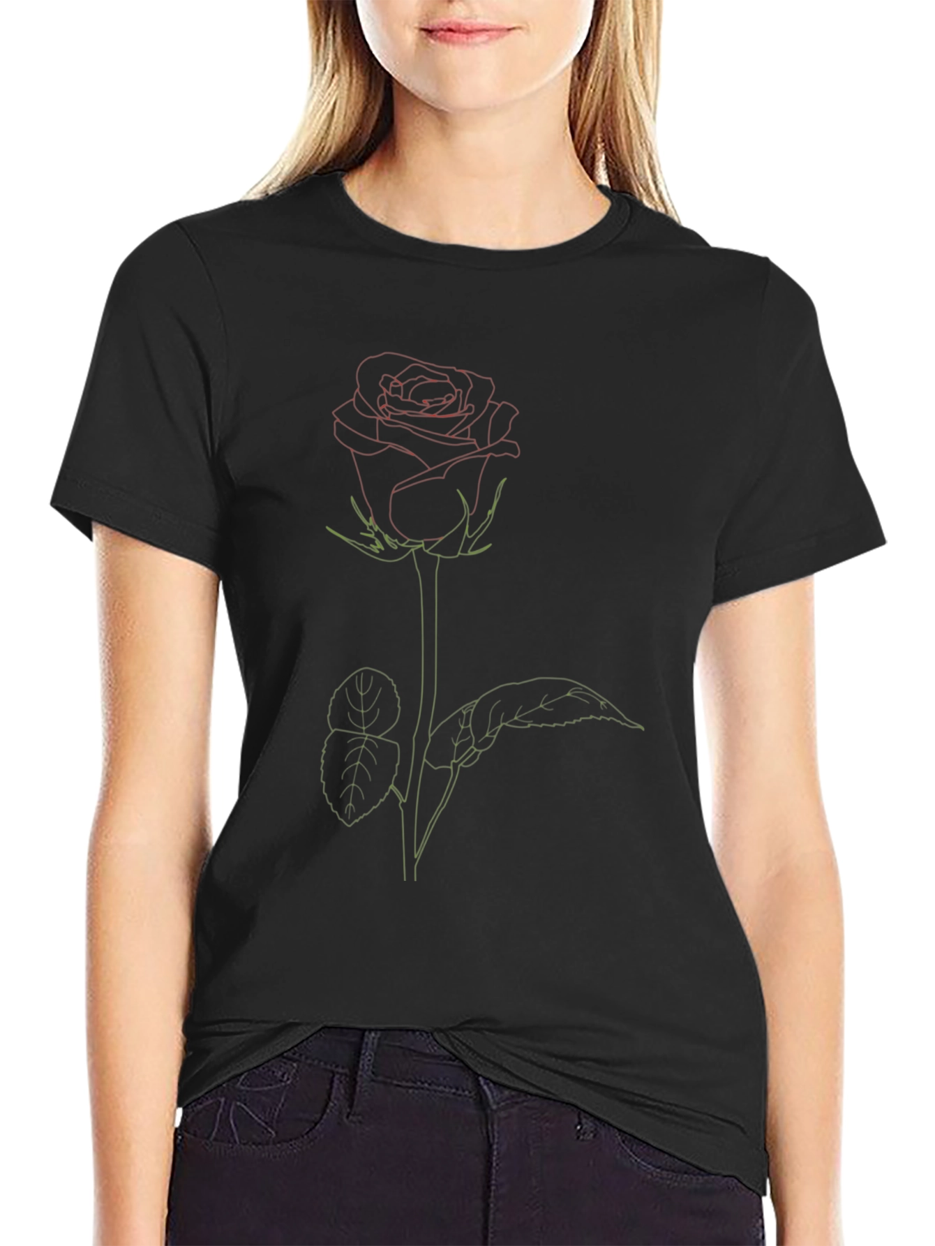 Rose Outline Graphic T-Shirt - Modern Aesthetic