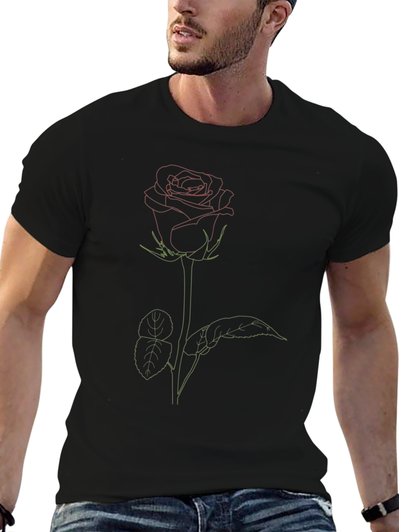 Rose Outline Graphic T-Shirt - Modern Aesthetic