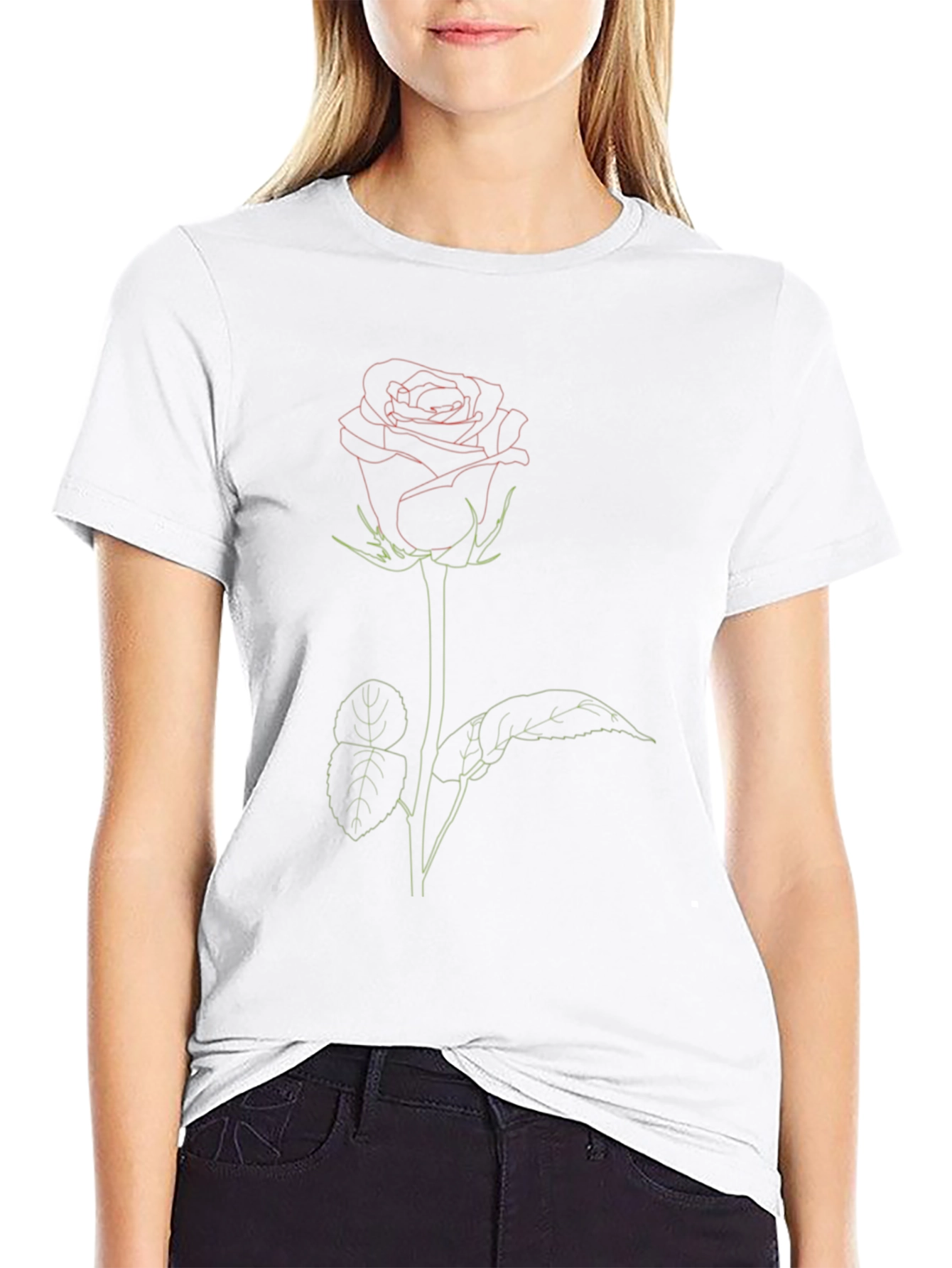 Rose Outline Graphic T-Shirt - Modern Aesthetic