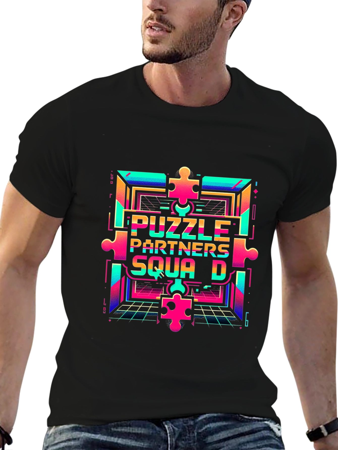 Puzzle Partners Squad D T-Shirt - Retro Gaming Style