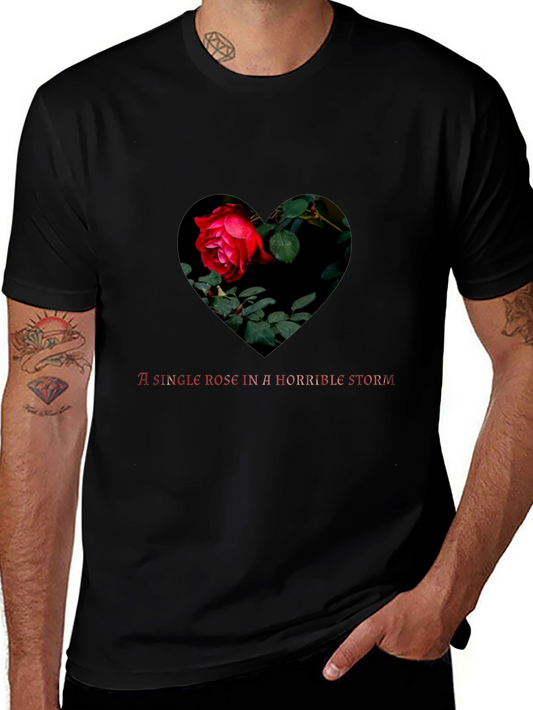 Rose in a Storm Graphic Tee - Heart Shaped Rose Print