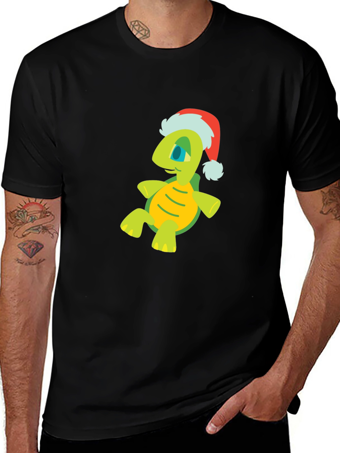 Festive Turtle Graphic Tee - Black