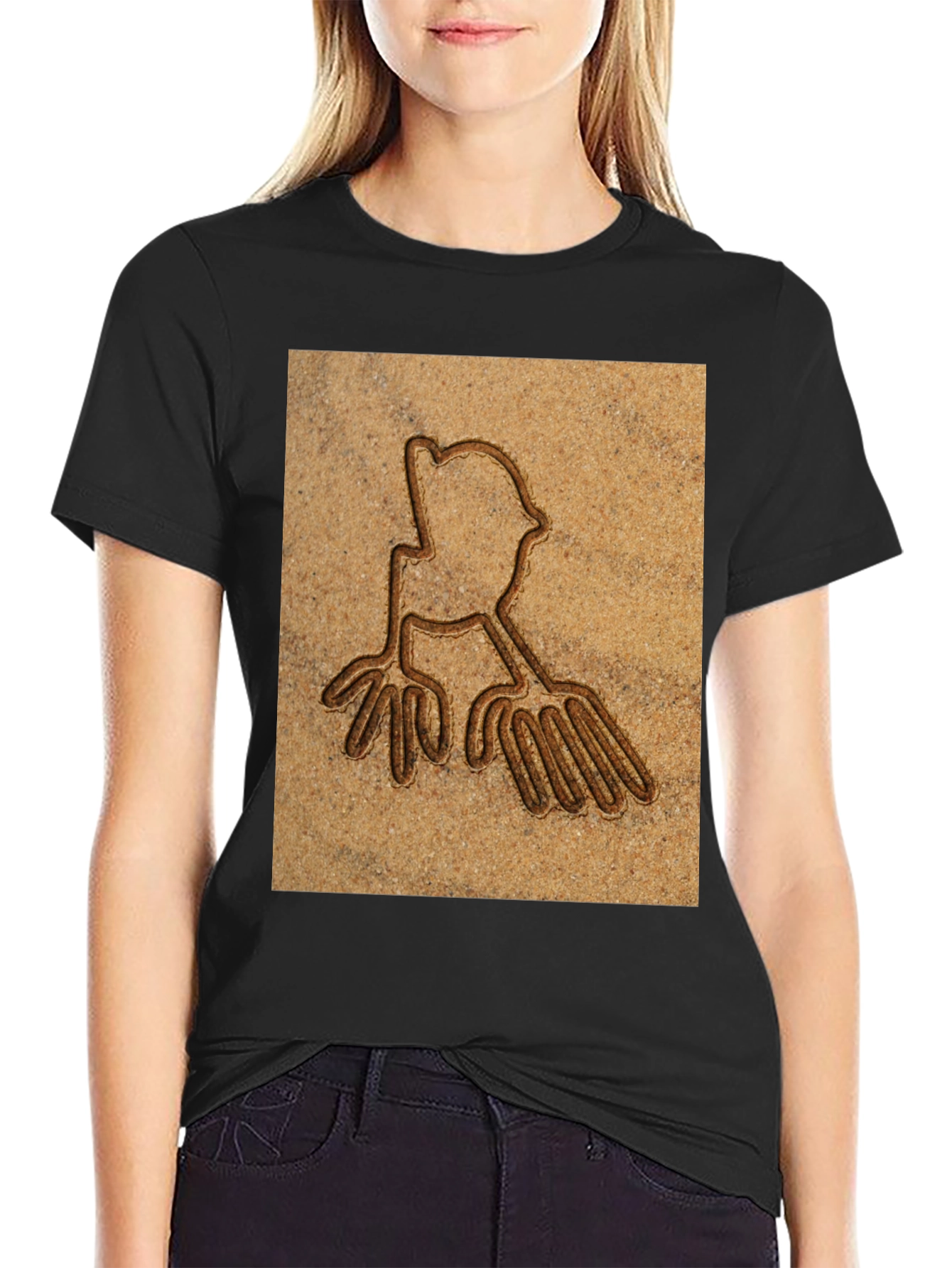 Unique Carved Design Tee - Casual Black T-Shirt