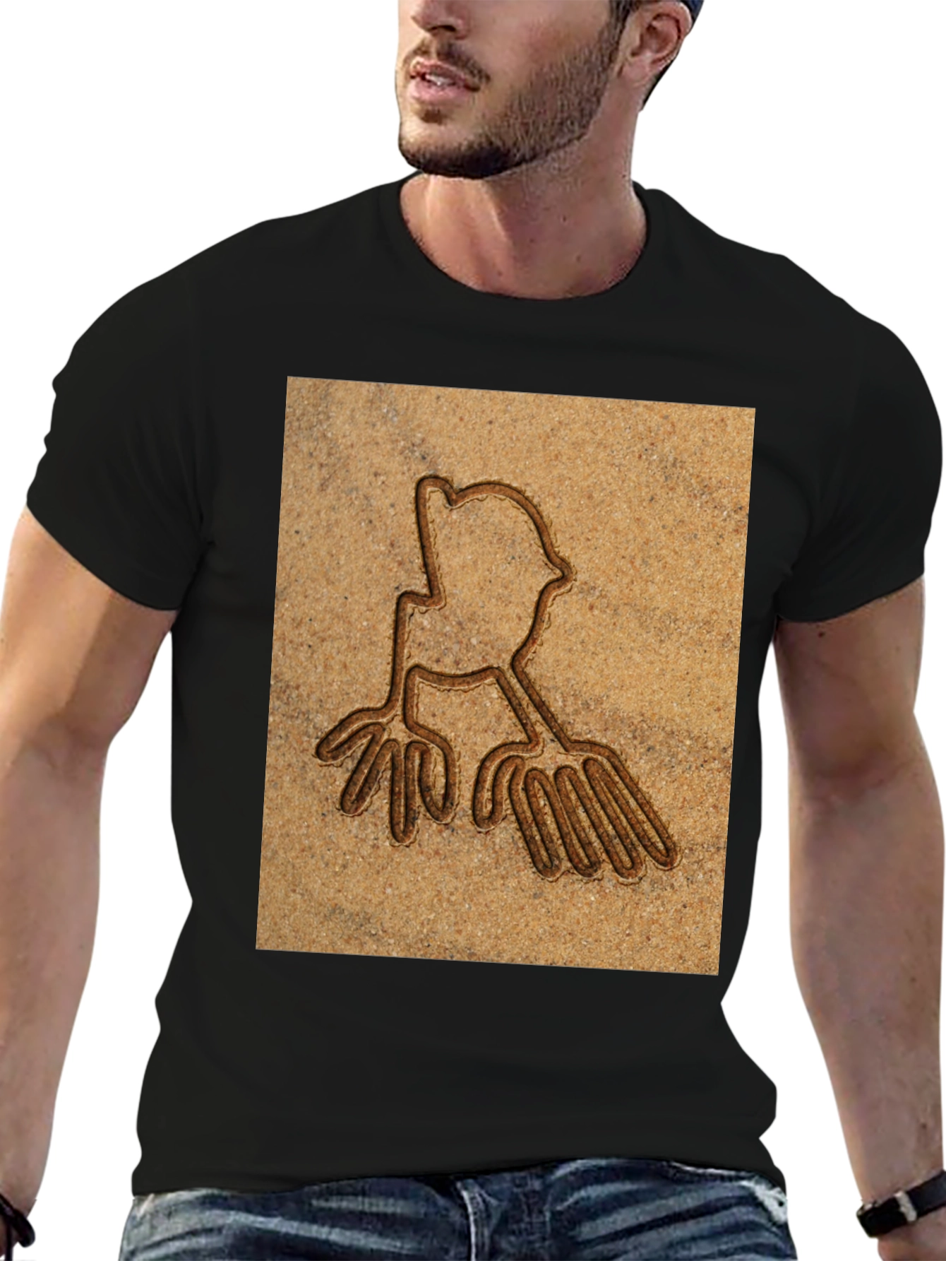 Unique Carved Design Tee - Casual Black T-Shirt