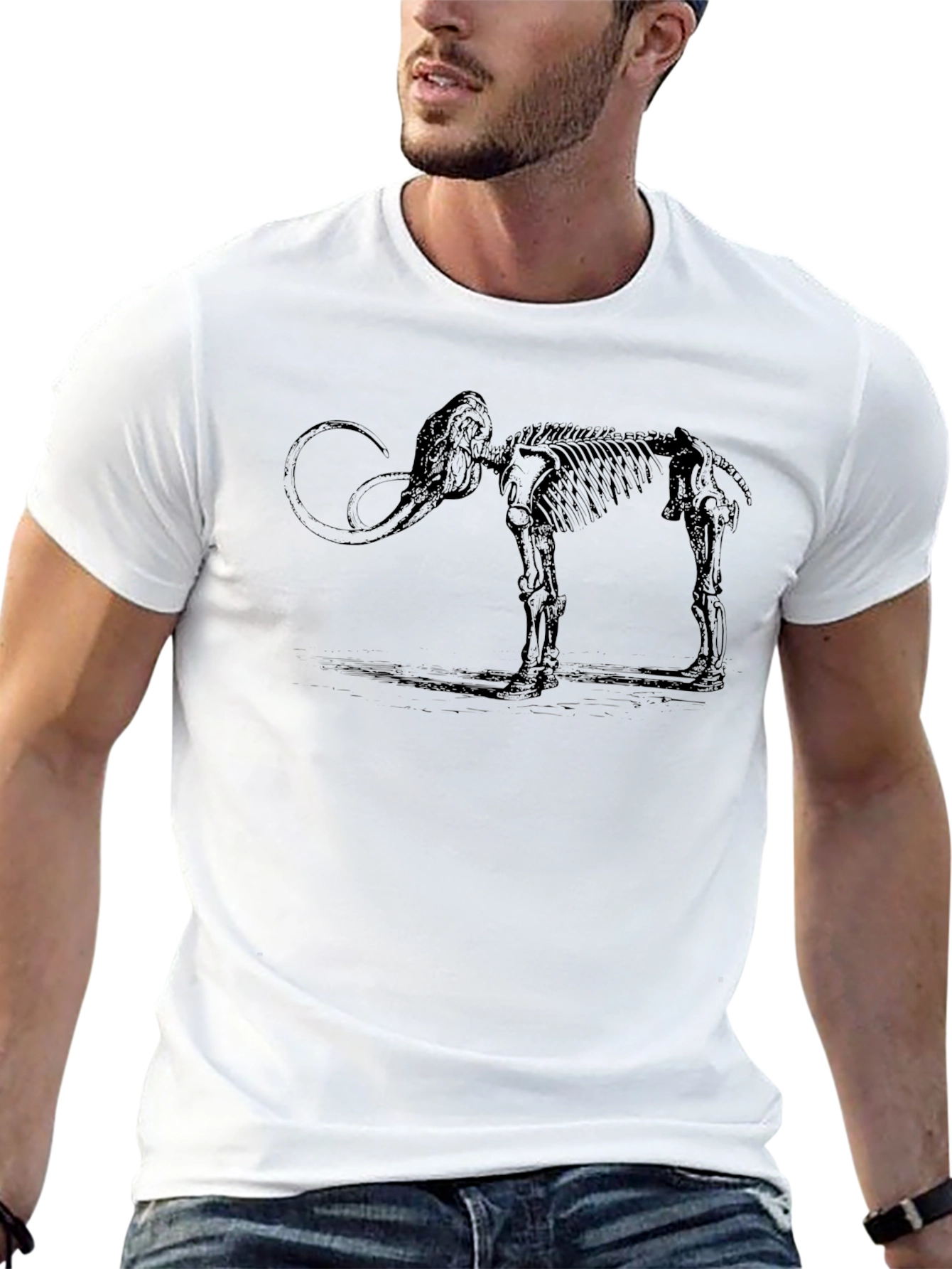 Mammoth Skeleton Graphic Tee - Black Cotton T-Shirt