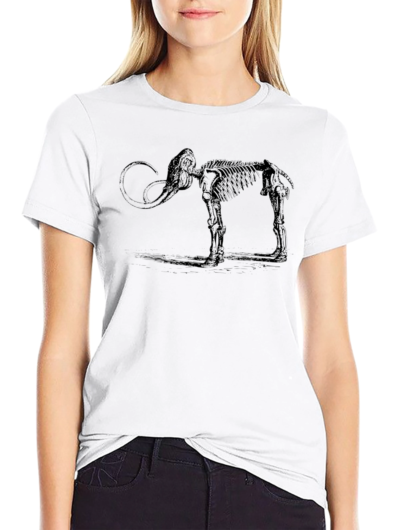 Mammoth Skeleton Graphic Tee - Black Cotton T-Shirt