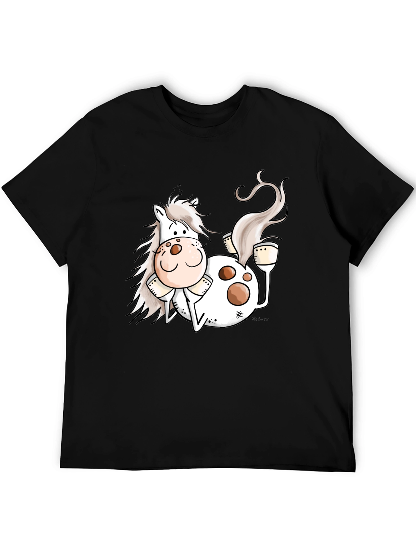 Funny Horse Cartoon Graphic Black T-Shirt