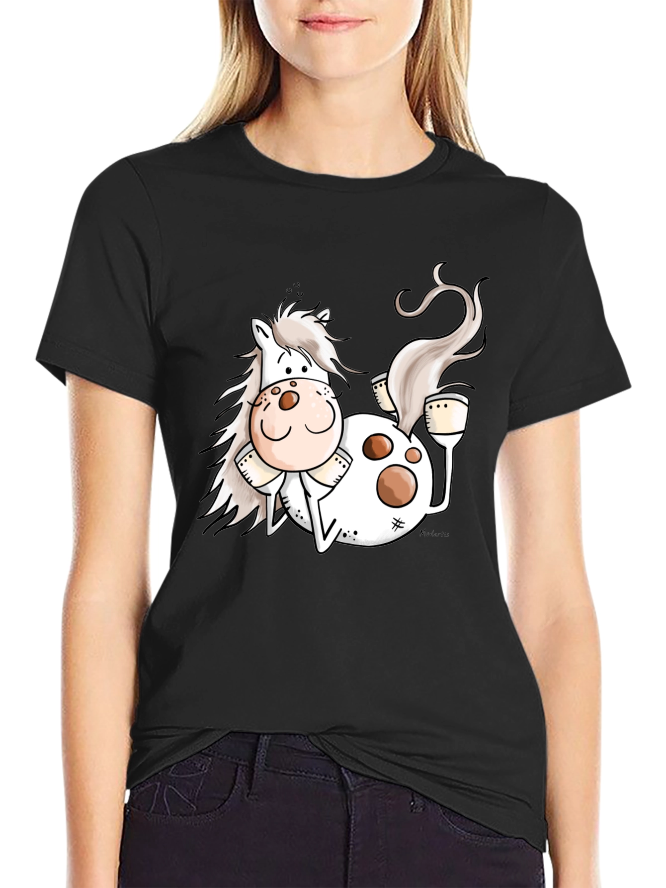 Funny Horse Cartoon Graphic Black T-Shirt