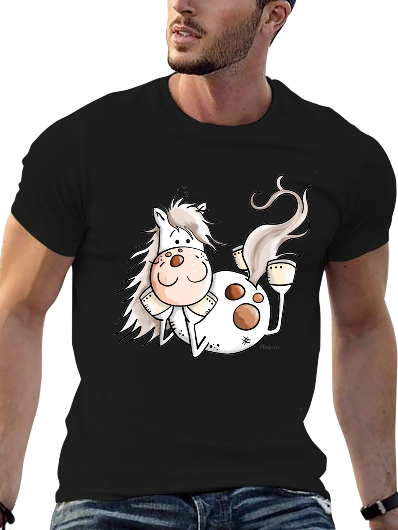 Funny Horse Cartoon Graphic Black T-Shirt