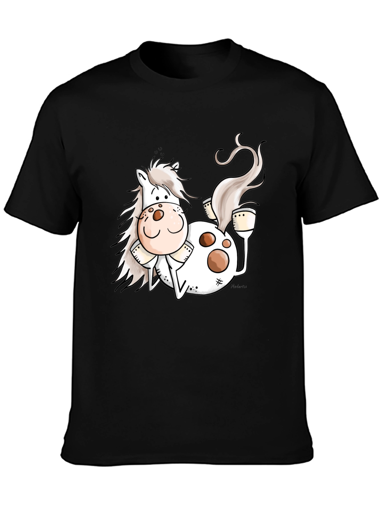 Funny Horse Cartoon Graphic Black T-Shirt