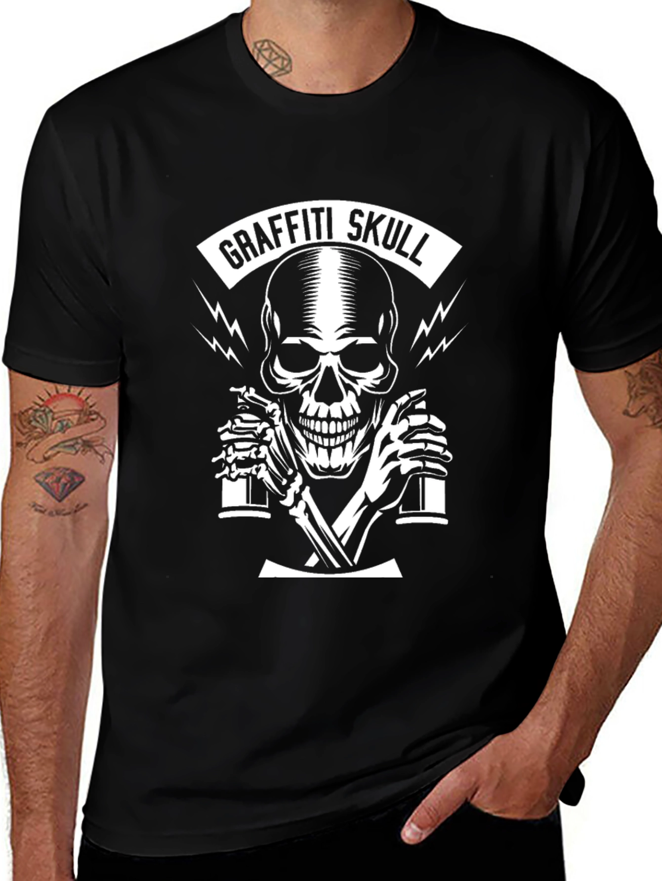 Graffiti Skull T-Shirt - Black Graphic Tee