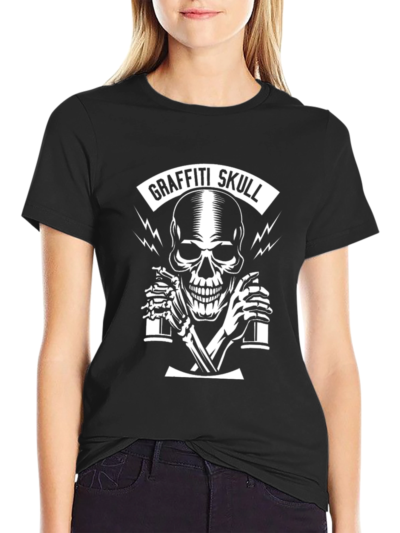 Graffiti Skull T-Shirt - Black Graphic Tee