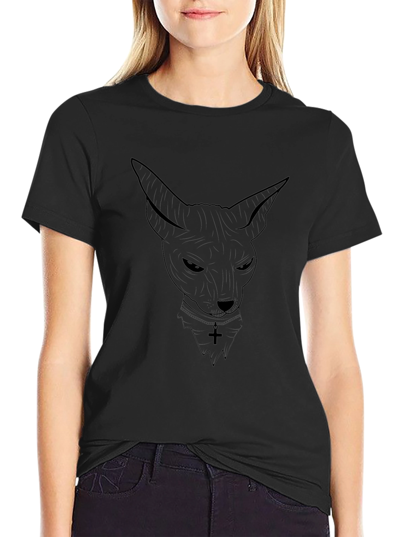 Black Sphinx Cat Graphic T-Shirt