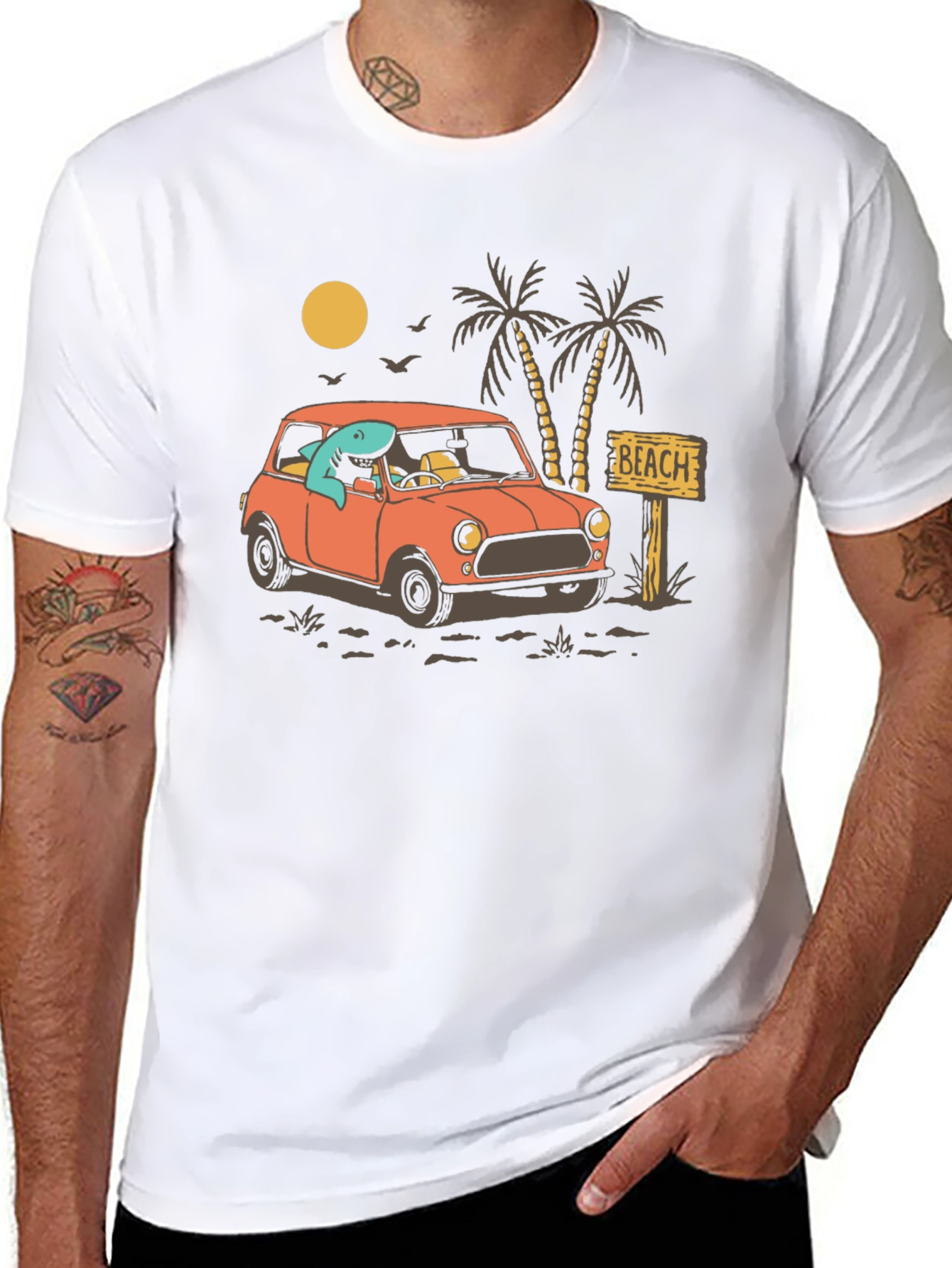Shark Beach Trip Graphic Tee - Cool Car Design