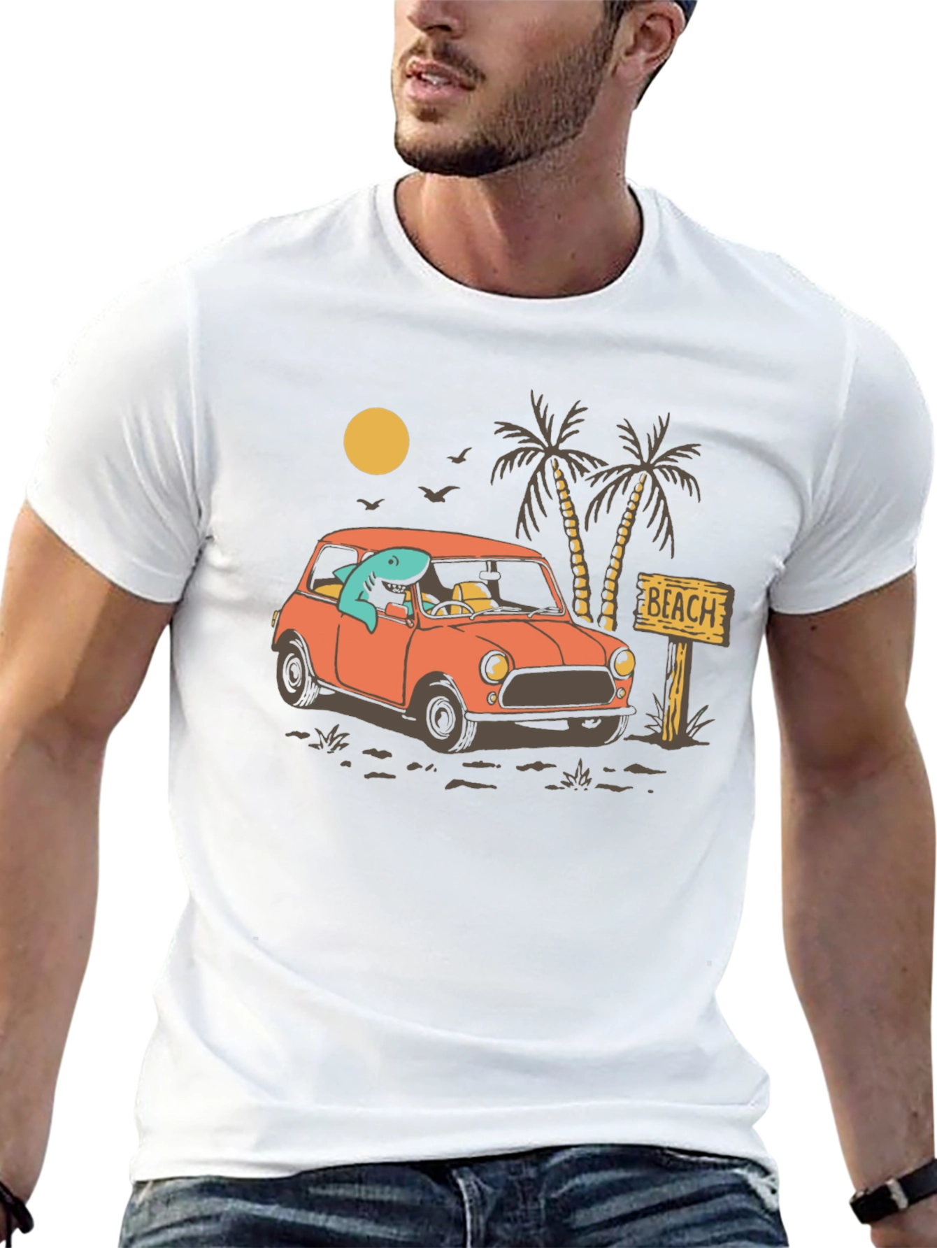 Shark Beach Trip Graphic Tee - Cool Car Design
