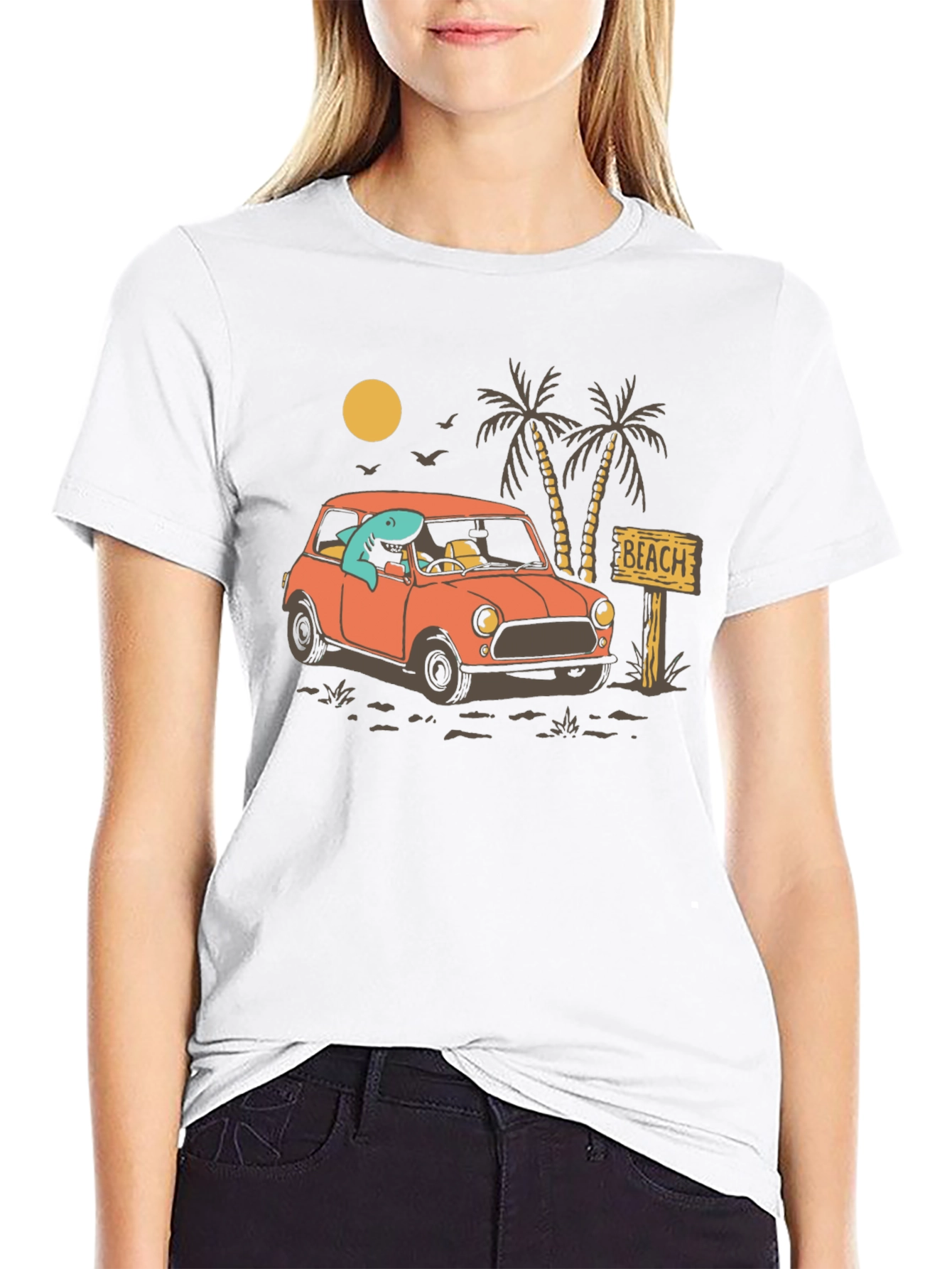 Shark Beach Trip Graphic Tee - Cool Car Design