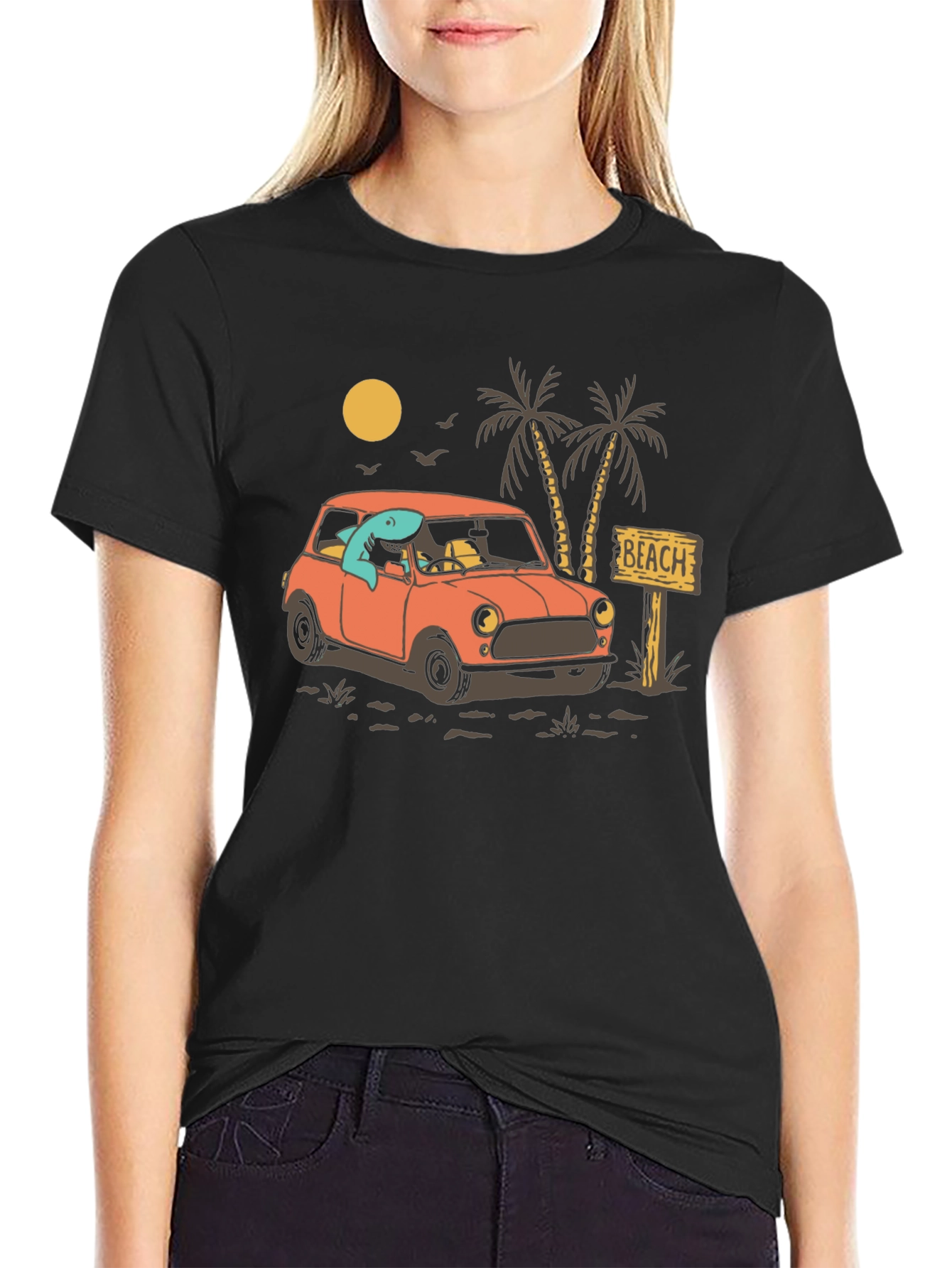 Shark Beach Trip Graphic Tee - Cool Car Design