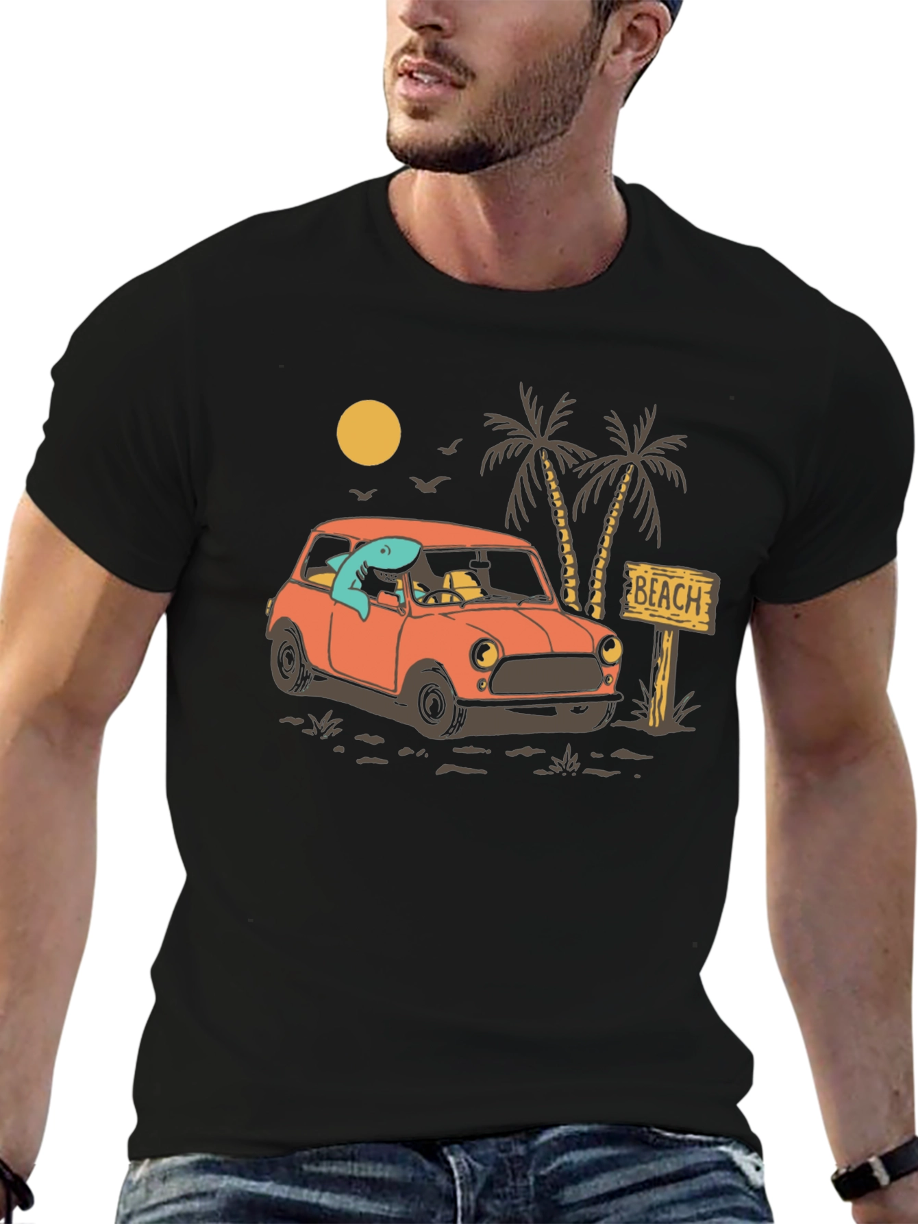 Shark Beach Trip Graphic Tee - Cool Car Design
