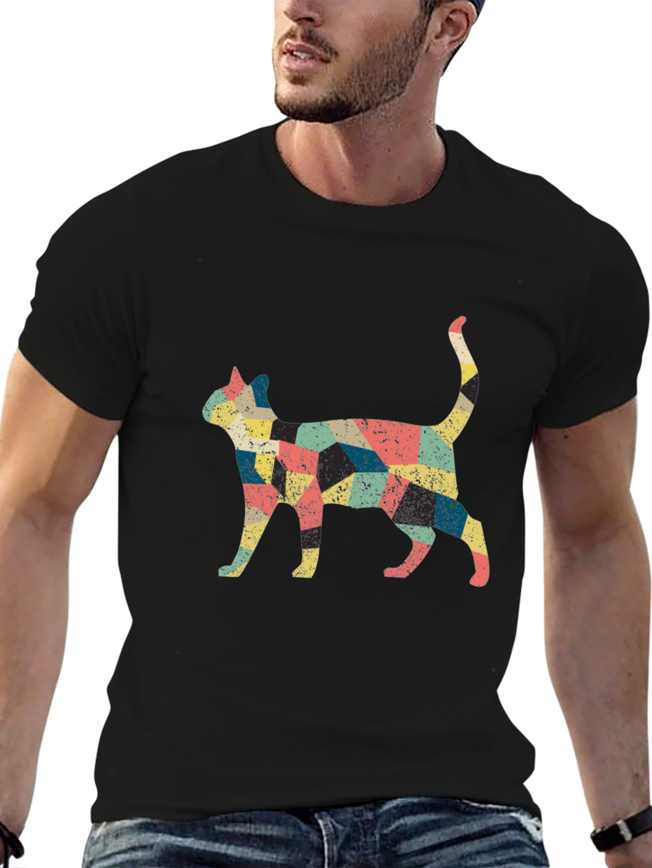 Retro Cat Graphic Black T-Shirt