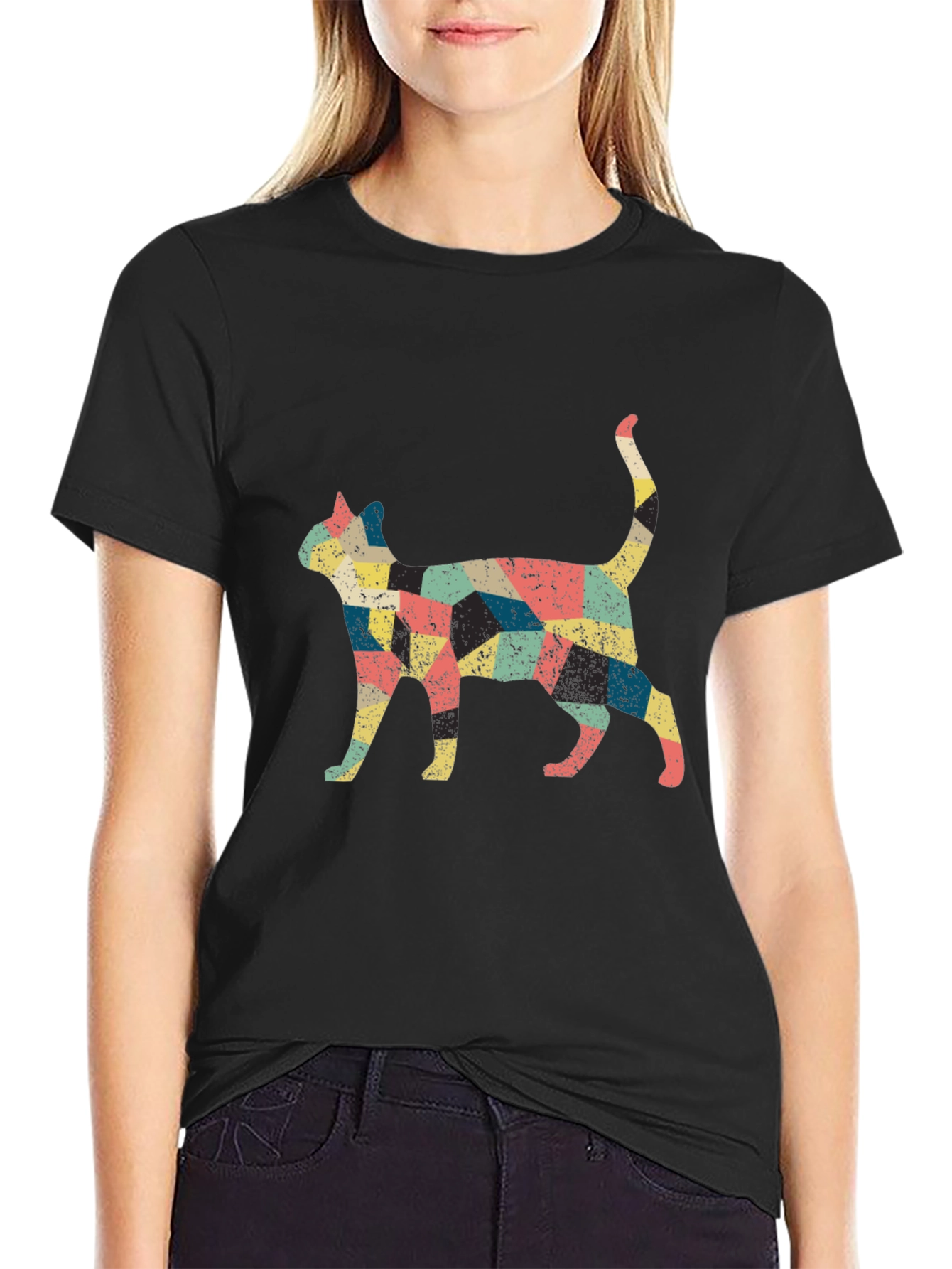 Retro Cat Graphic Black T-Shirt