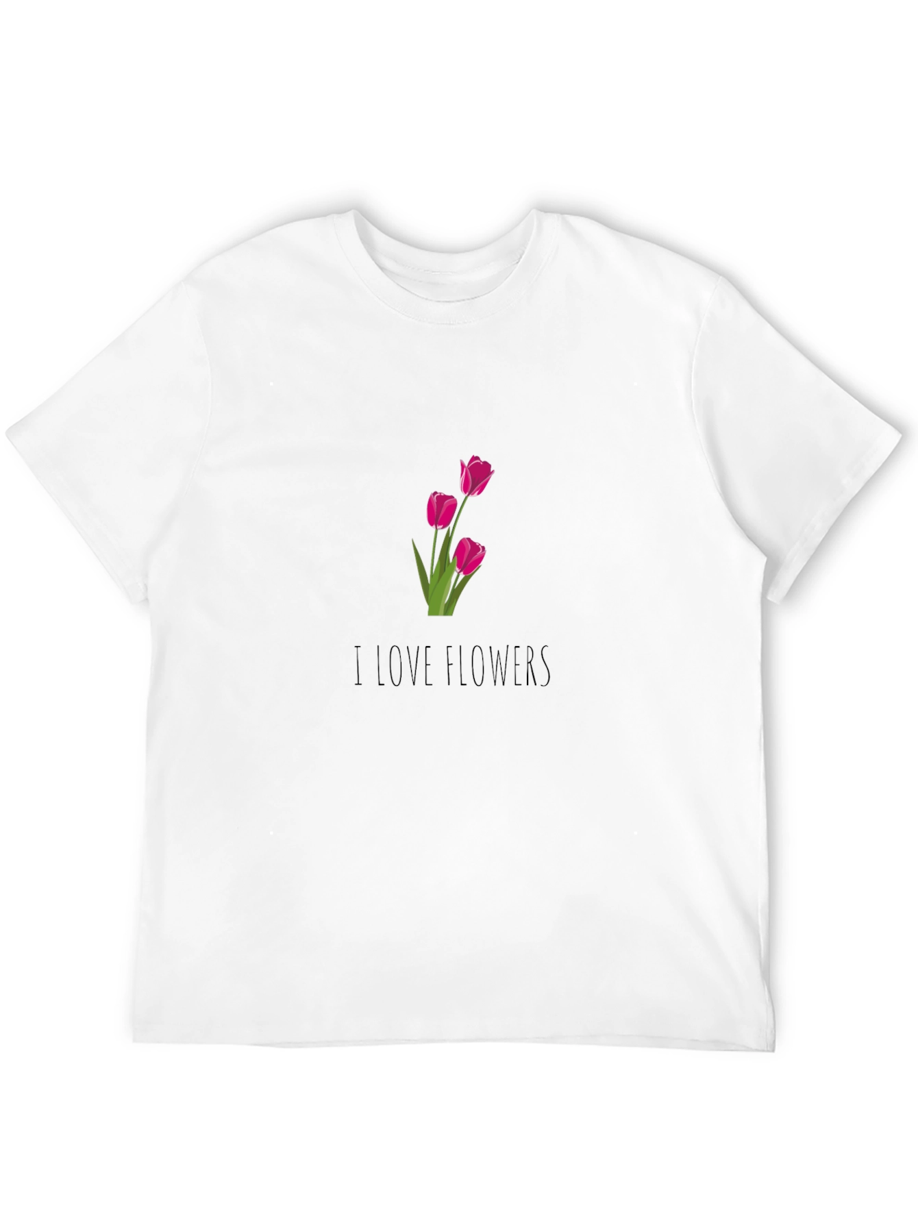I Love Flowers Graphic Tee - Black Cotton T-Shirt