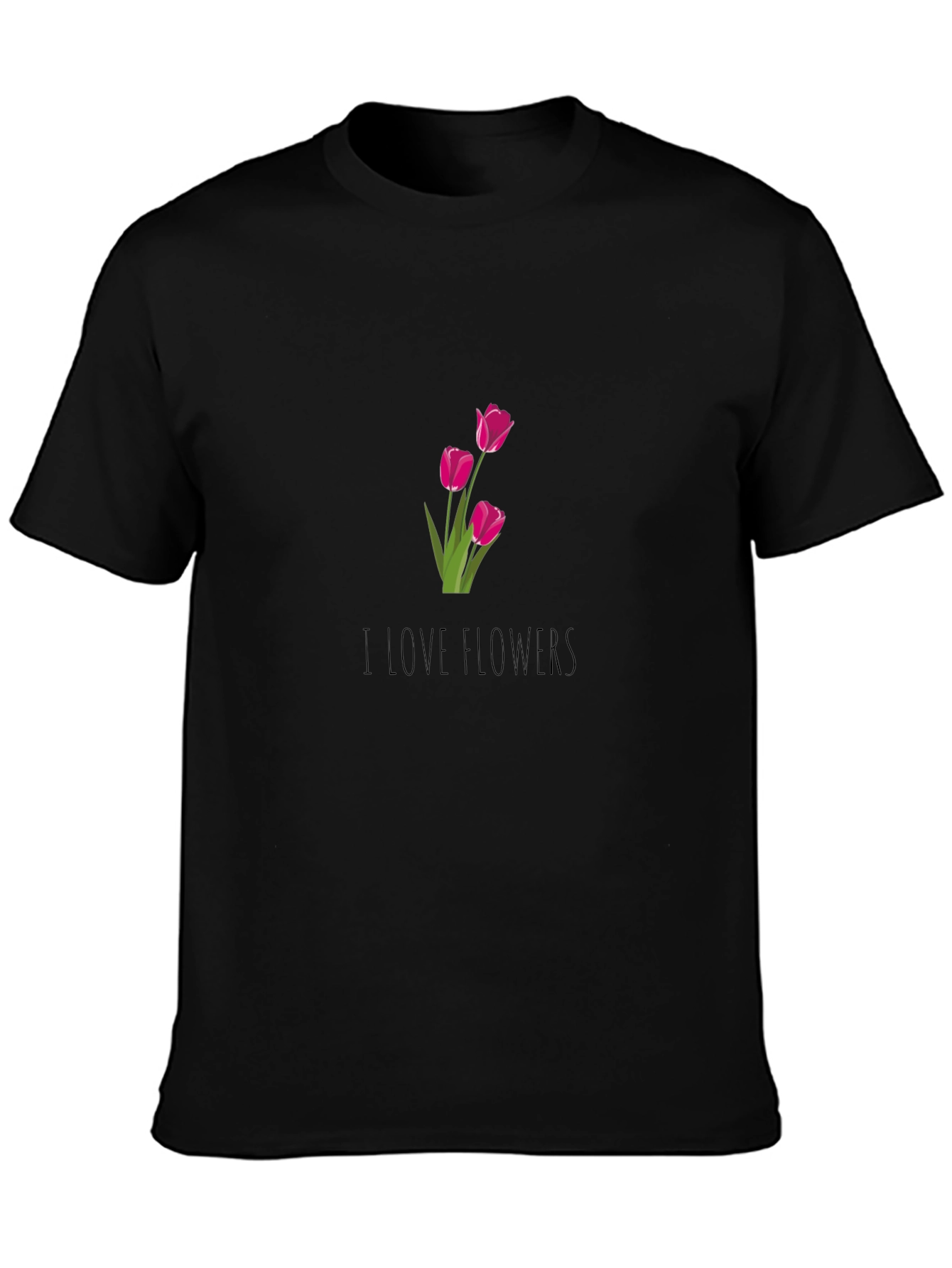 I Love Flowers Graphic Tee - Black Cotton T-Shirt