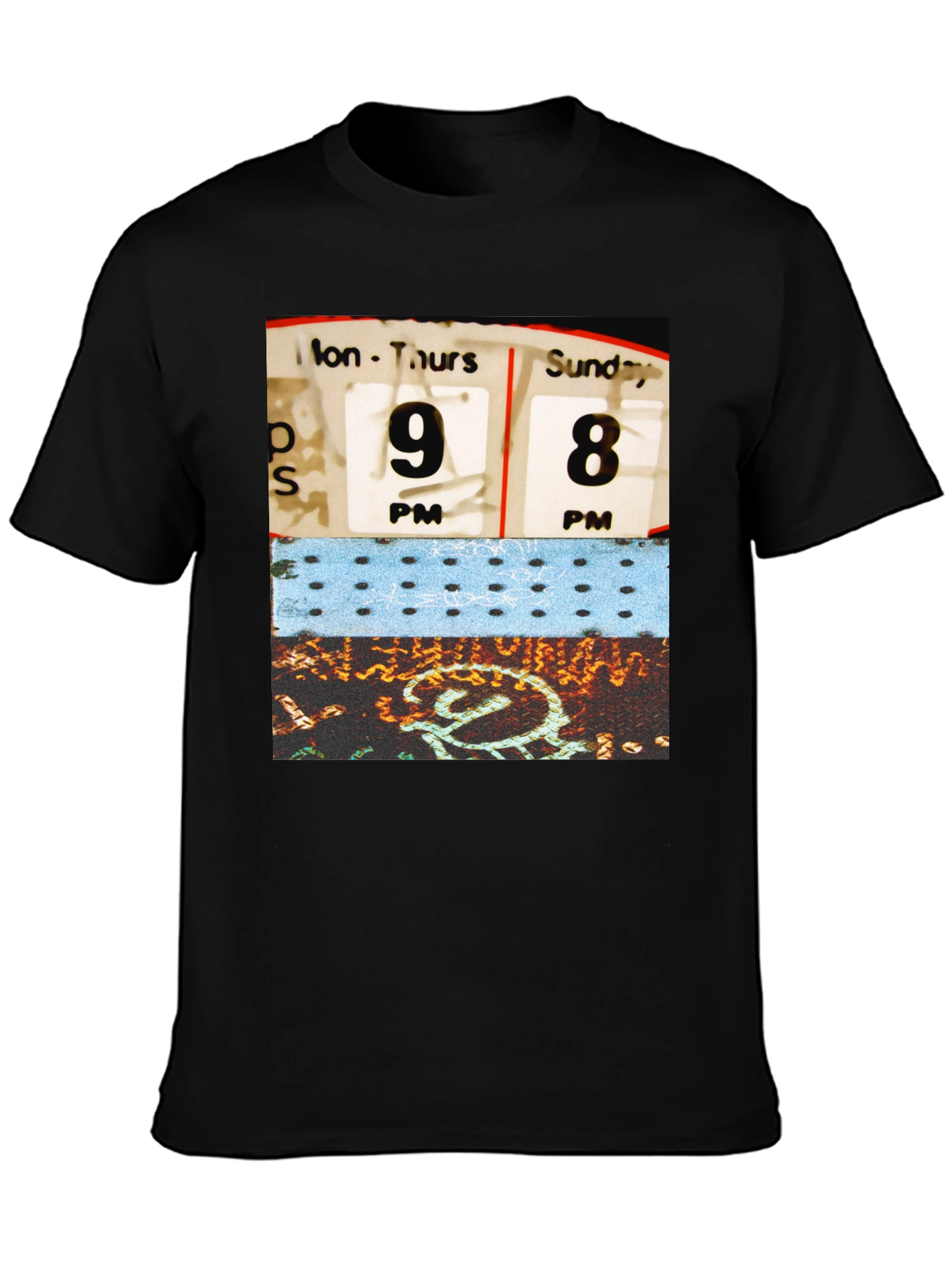 Retro Schedule Graphic Print Black T-Shirt