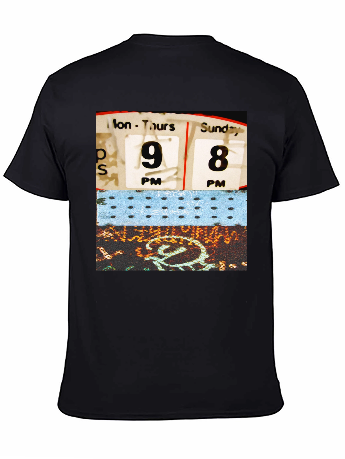 Retro Schedule Graphic Print Black T-Shirt