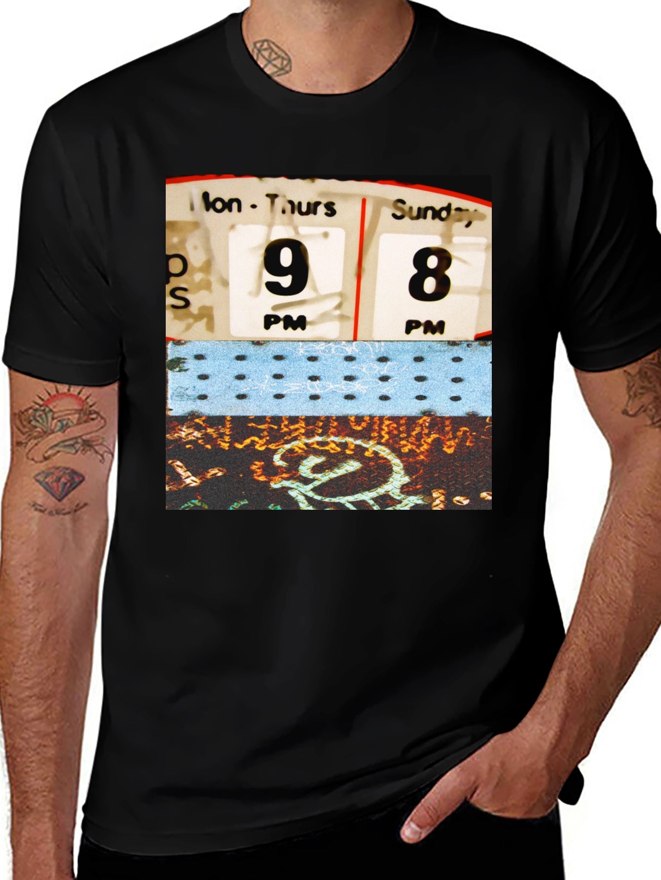 Retro Schedule Graphic Print Black T-Shirt