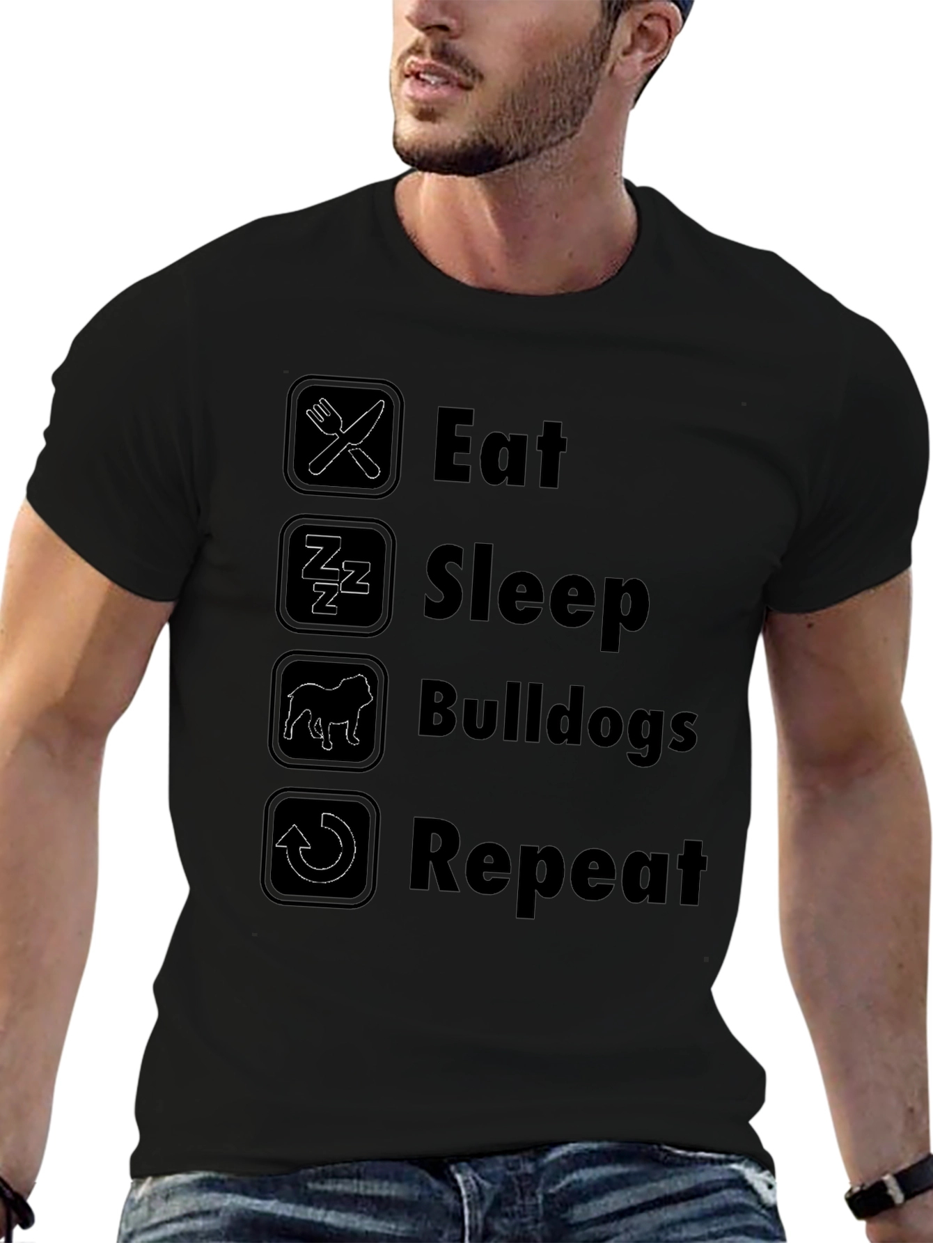 Eat Sleep Bulldogs Repeat Black T-Shirt