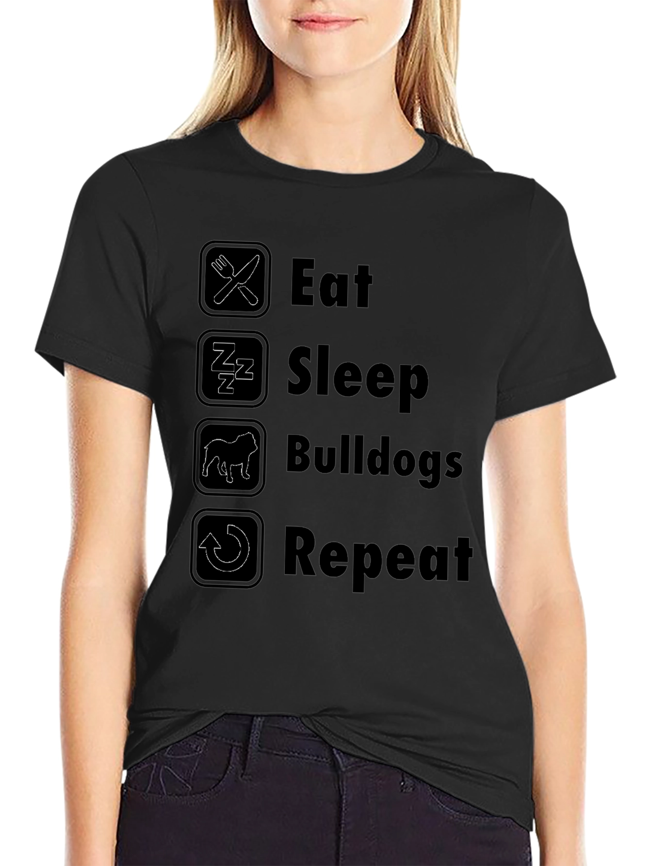 Eat Sleep Bulldogs Repeat Black T-Shirt