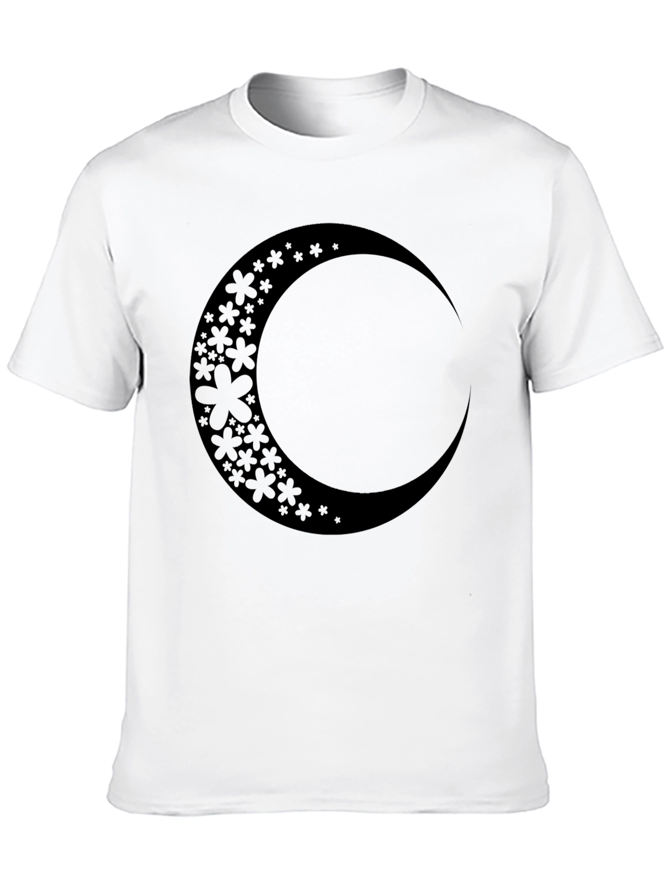 Floral Crescent Moon Black Graphic Tee