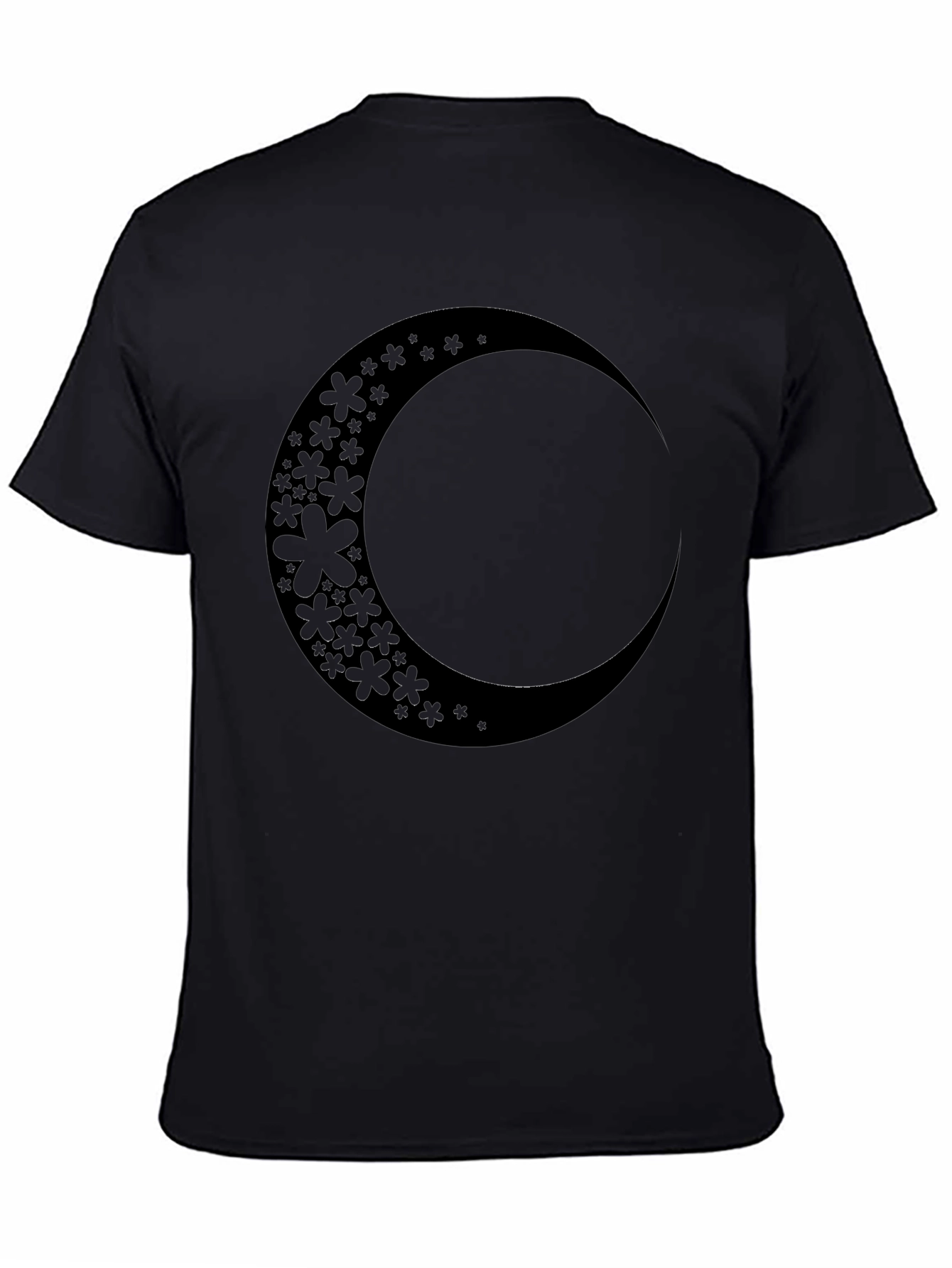 Floral Crescent Moon Black Graphic Tee