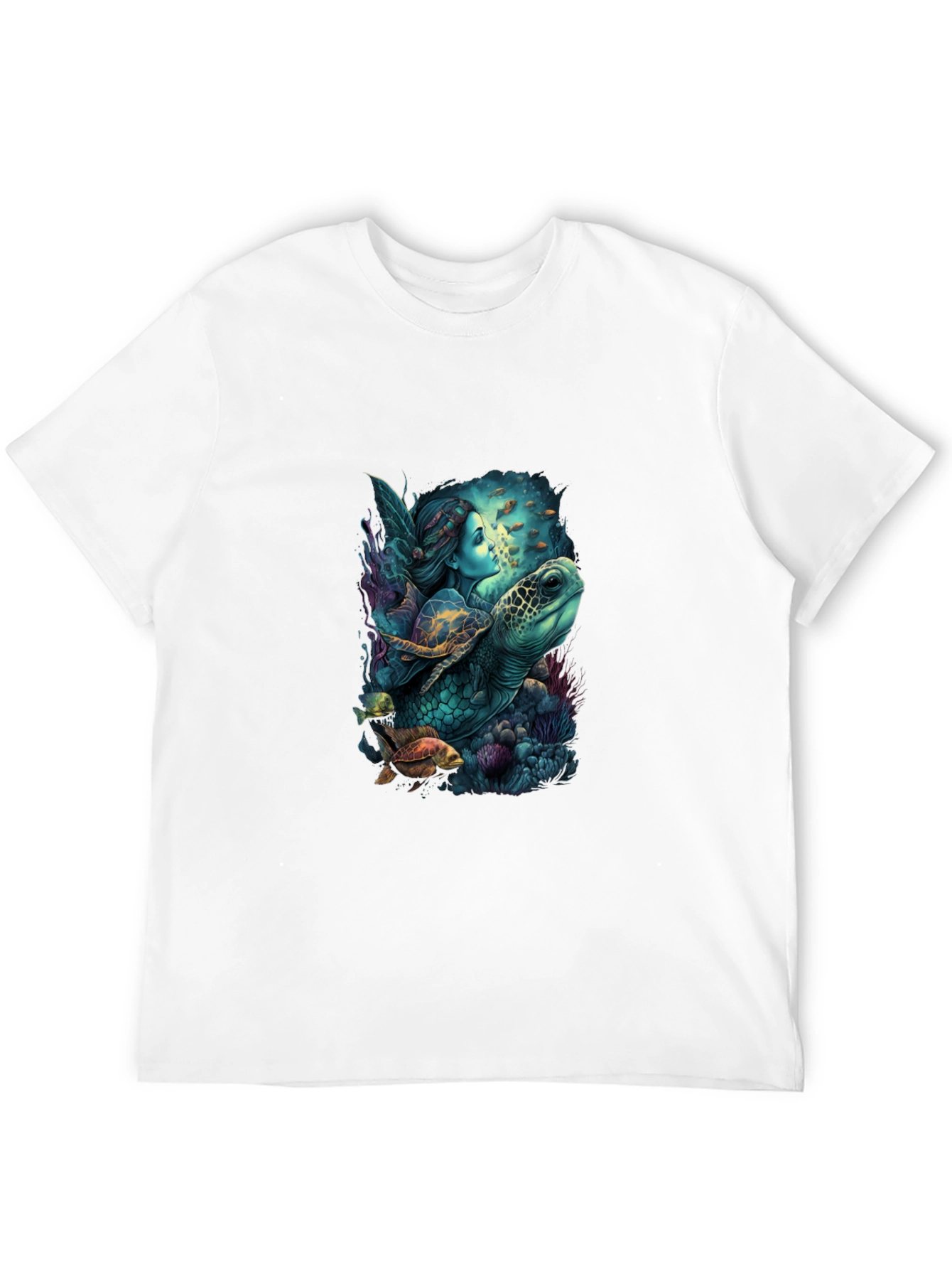 Mystical Mermaid & Turtle Graphic T-Shirt