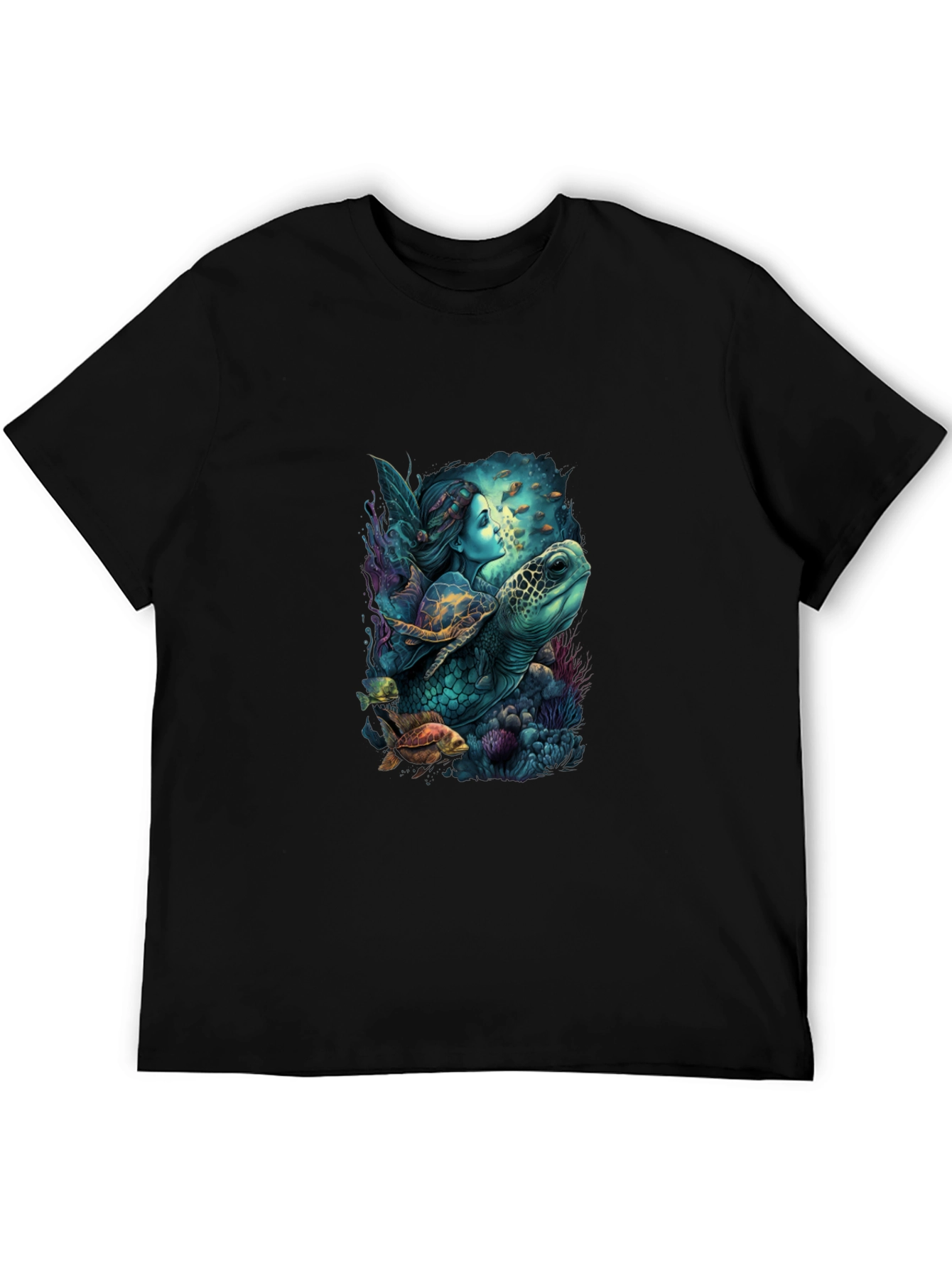 Mystical Mermaid & Turtle Graphic T-Shirt