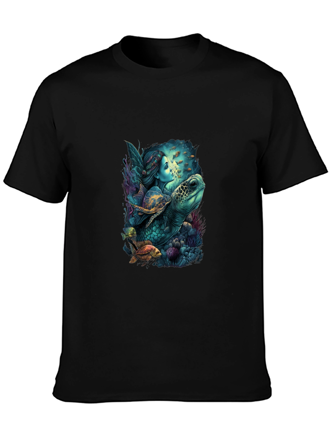 Mystical Mermaid & Turtle Graphic T-Shirt