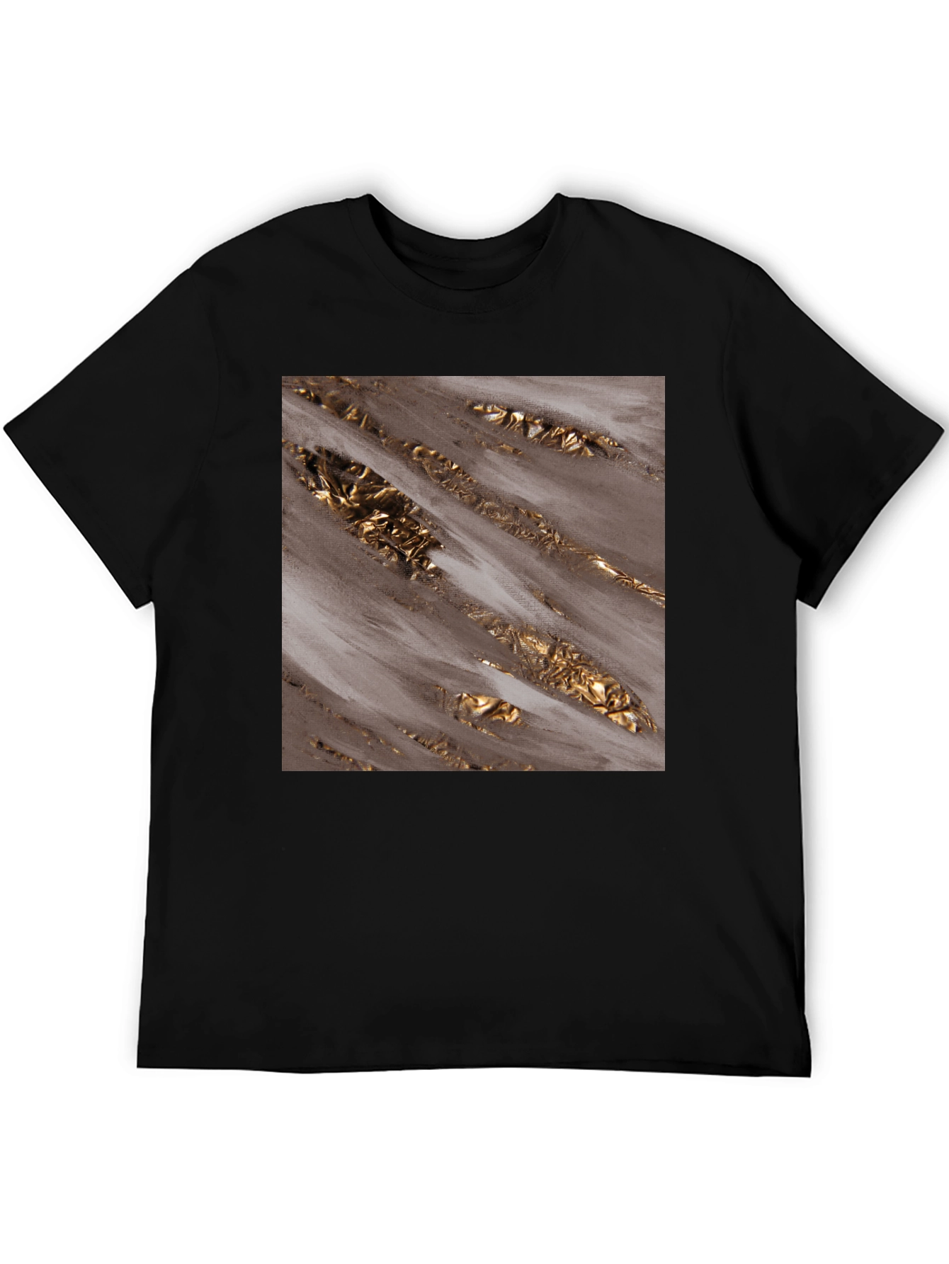 Abstract Gold Foil Print Black T-Shirt