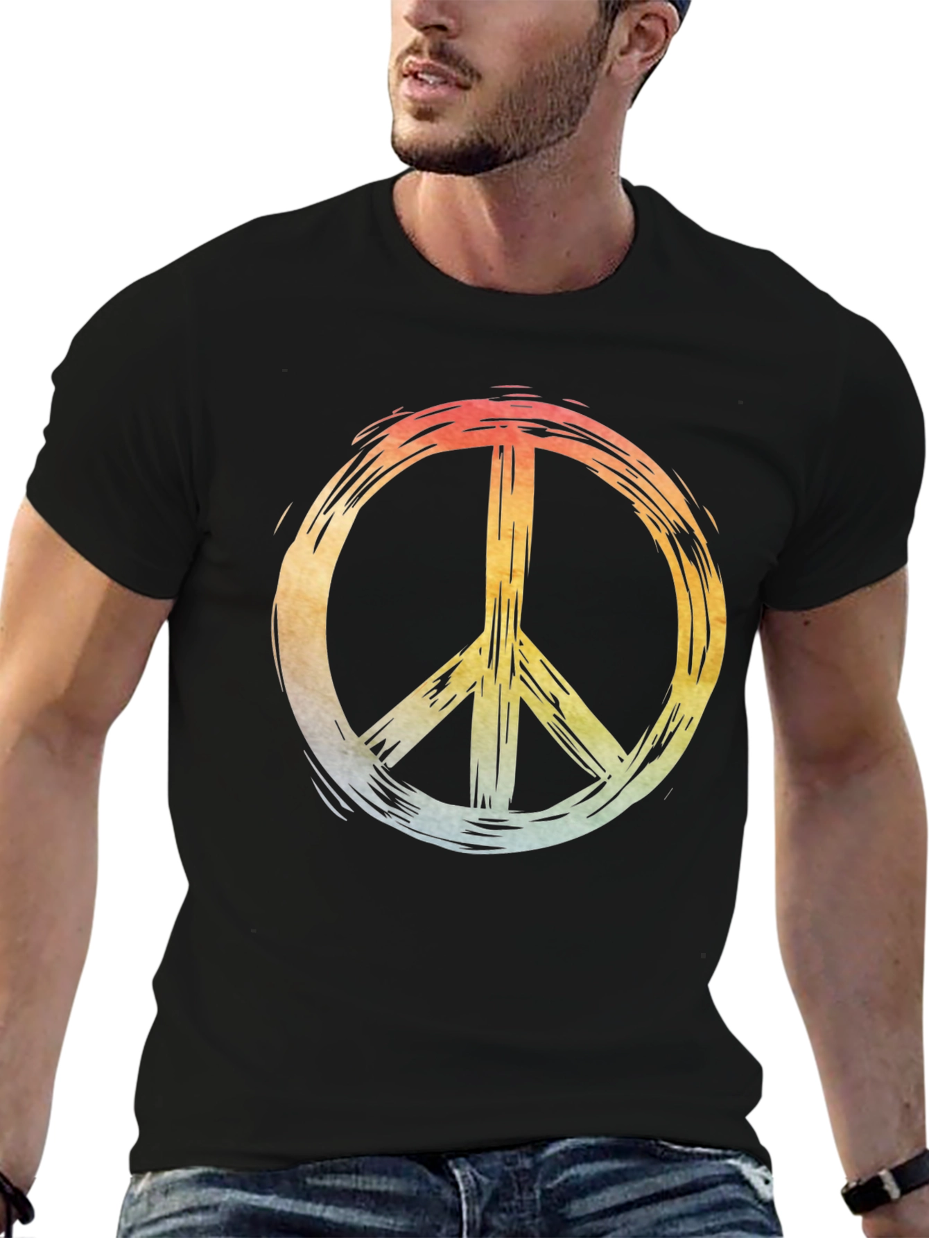 Retro Peace Sign Graphic Black T-Shirt