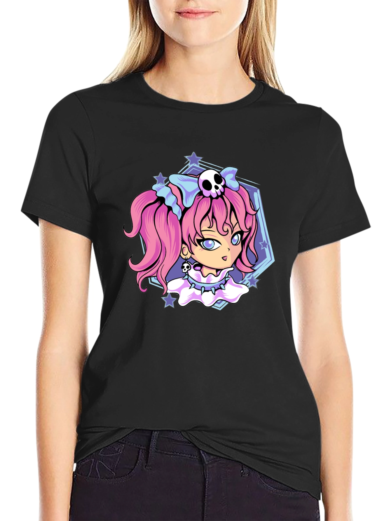 Gothic Anime Girl Black T-Shirt